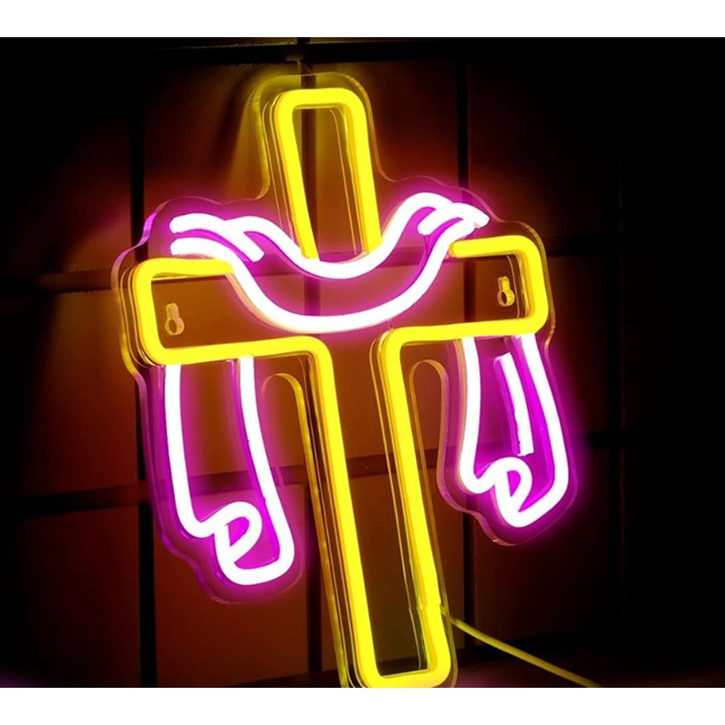 Vivid Bright Yellow Cross and Pink Cloth LED Night Light Christian Decoration