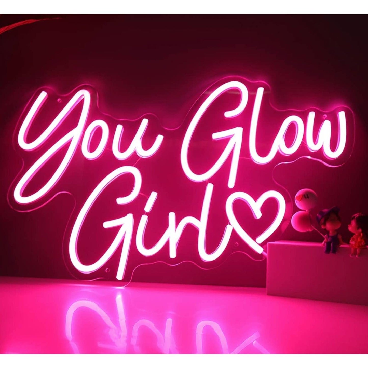 Adorable Bright Warm Pink “You Glow Girl” Heart LED Night Light Room Wall Decor