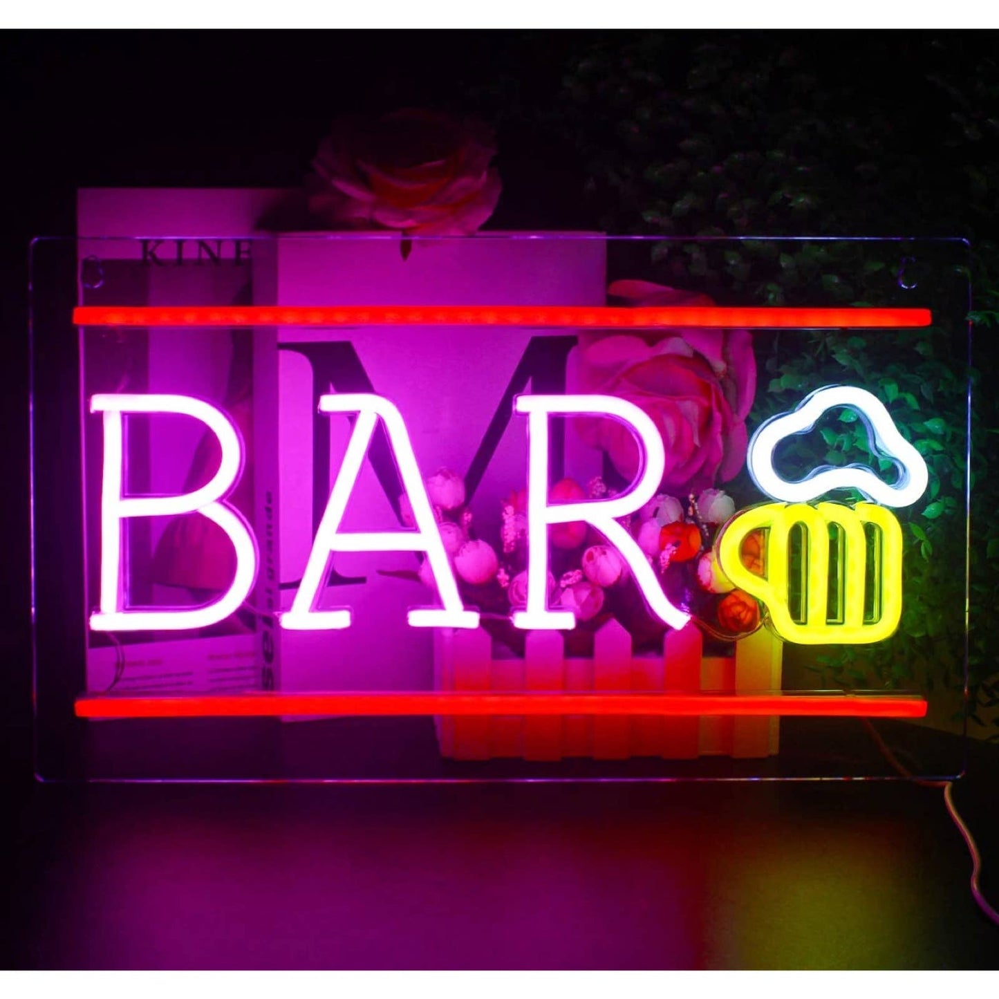 Fun Bright Red/ Pink / Yellow Bar Beer LED Night Light Room Wall Party Decor