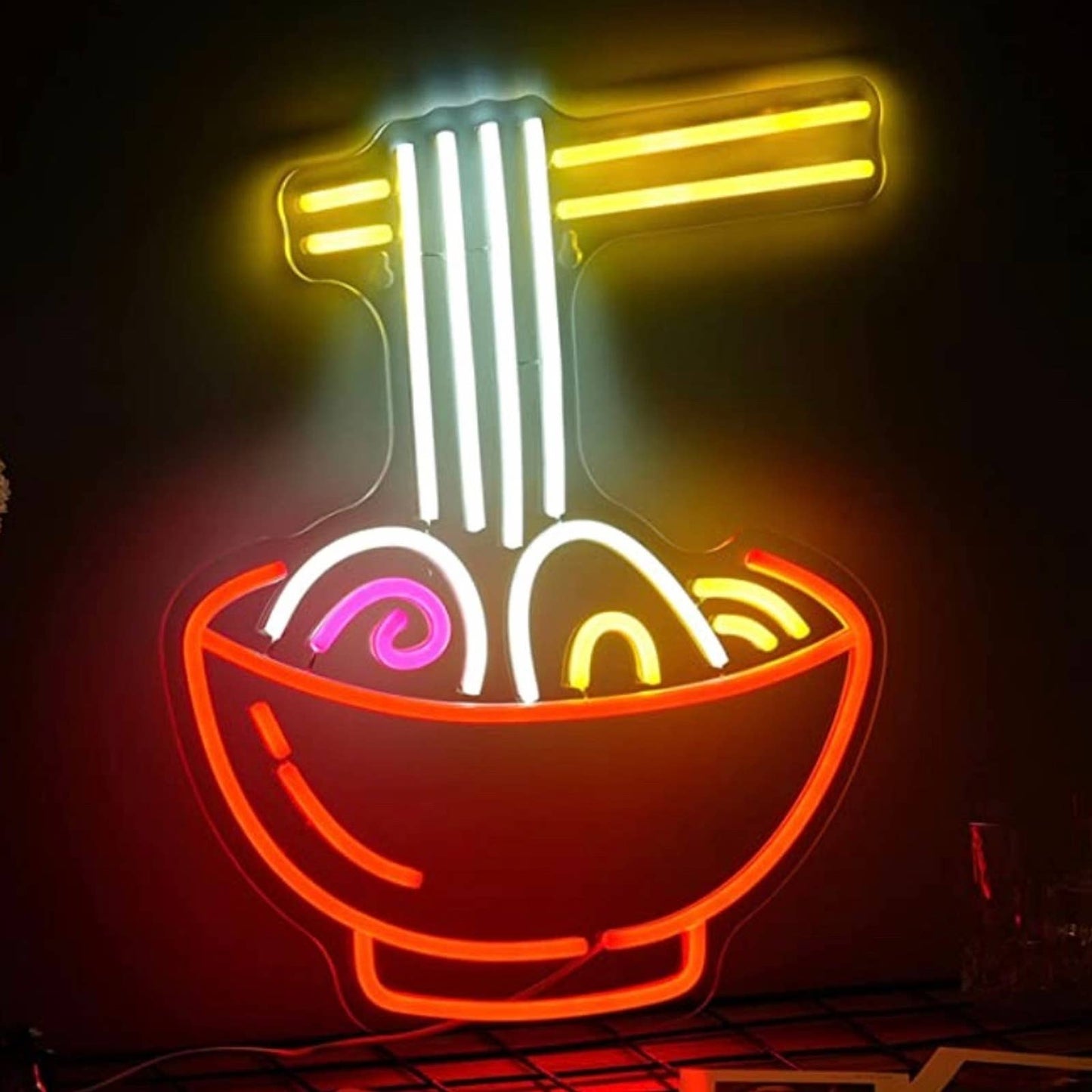 Lovely Bright Red Swirly Noodle Bowl LED Night Light Room Wall Decoration