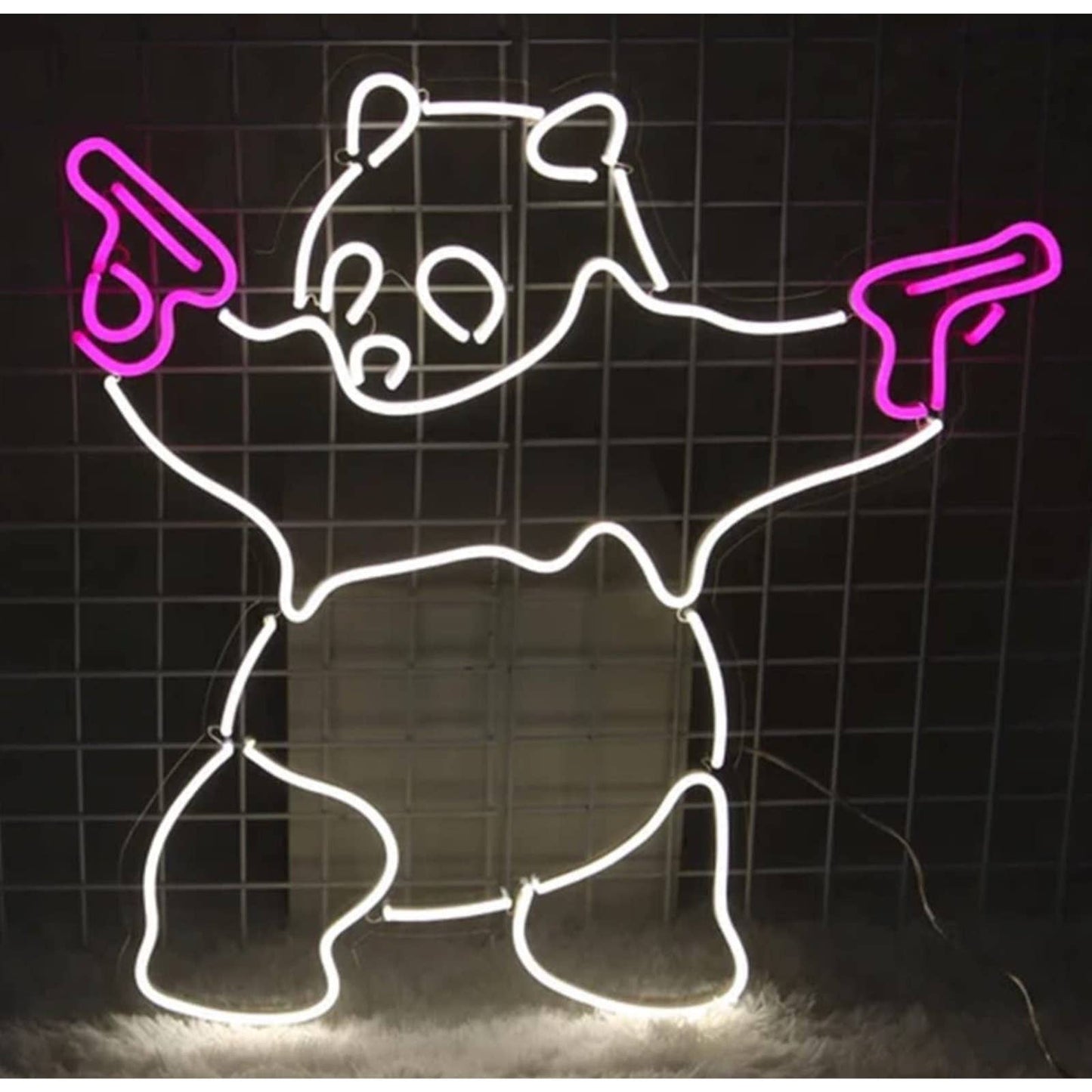 Fun Bright White Panda with Pink Guns LED Night Light Room Wall Decoration