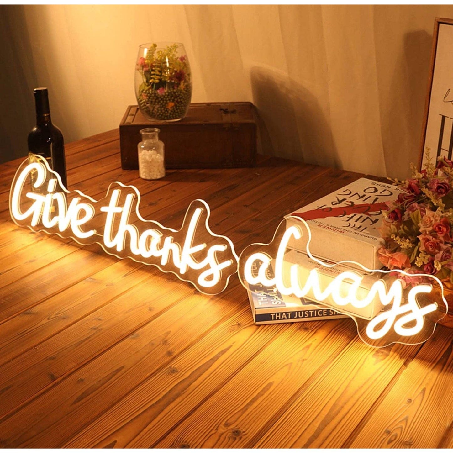 Lovely Warm Bright “Give Thanks Always” LED Night Light Room Wall Decoration
