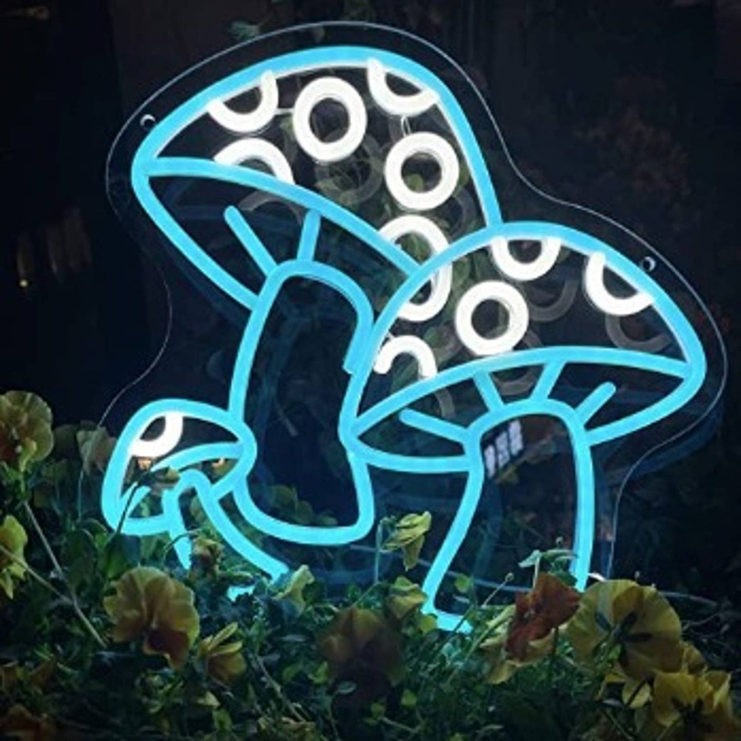Fun Vivid Bright Blue Spotted Mushroom Cluster LED Night Light Room Wall Decorat
