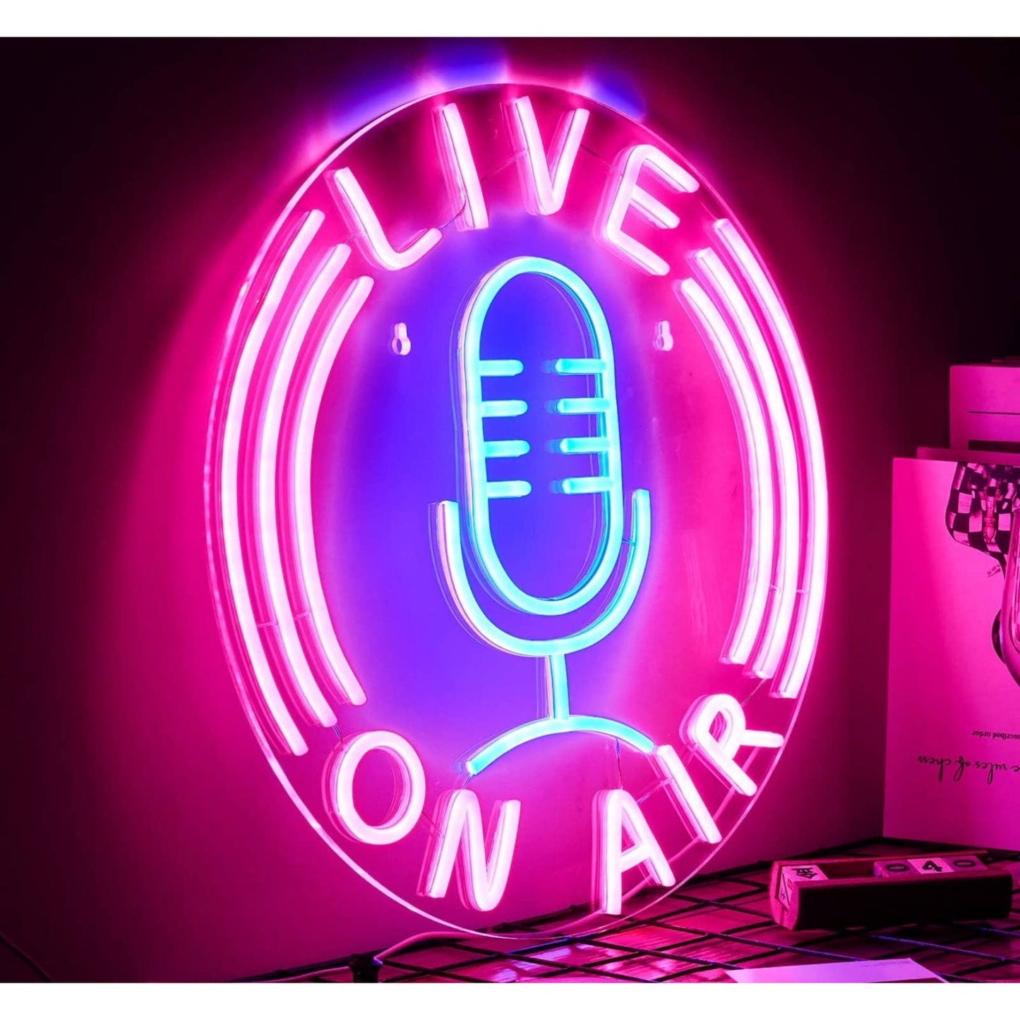 Vivid Bright Pink Blue Live Microphone LED Night Light Room Wall Decoration