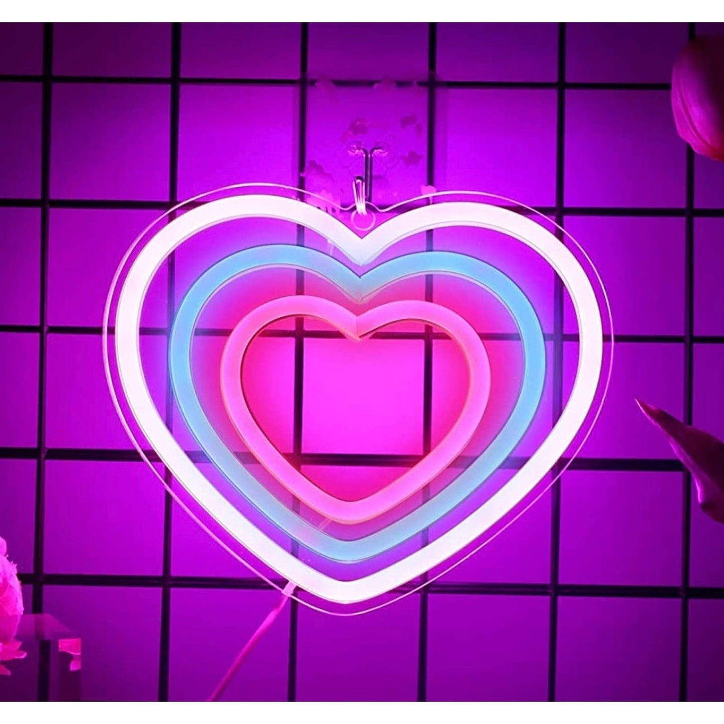 Lovely Bright Pink Infinity Heart LED Night Light Love Room Wall Decoration