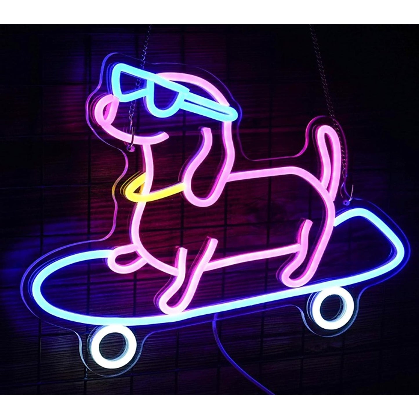 Fun Bright Weiner Dog Riding Skateboard LED Night Light Room Wall Decor