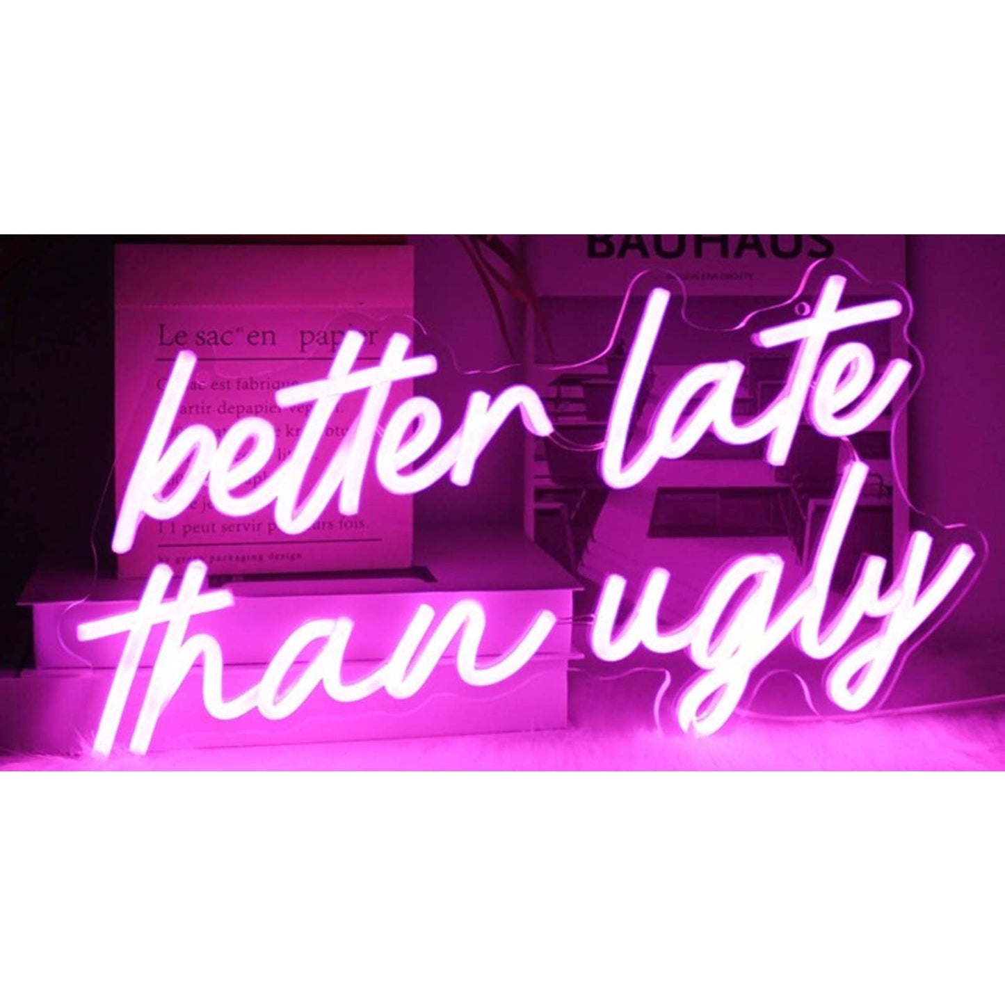 Fun Bright Pink “Better Late Than Ugly” LED Night Light Room Wall Decor