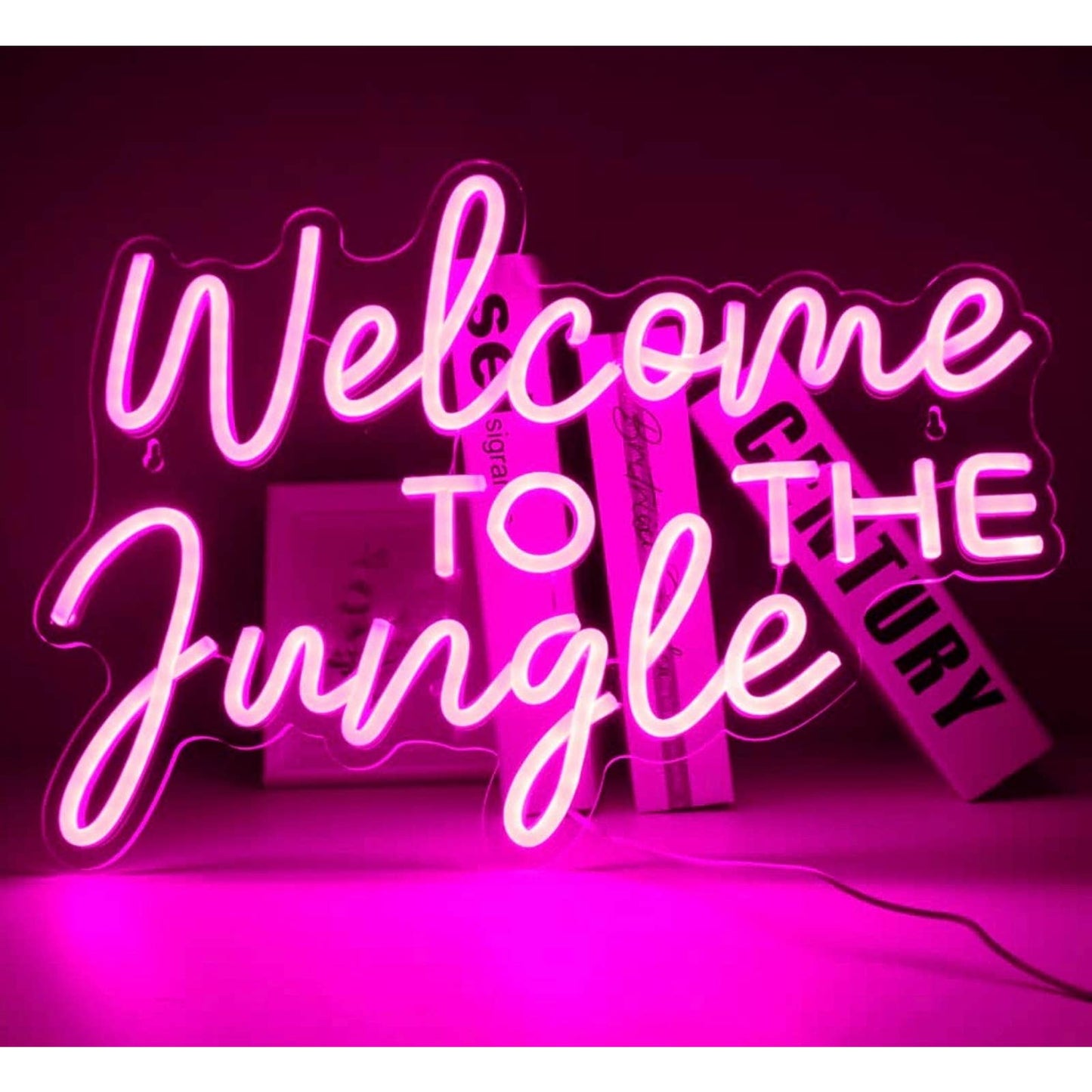 Vivid Bright Pink “Welcome Come to Jungle” LED Night Light Room Wall Decor
