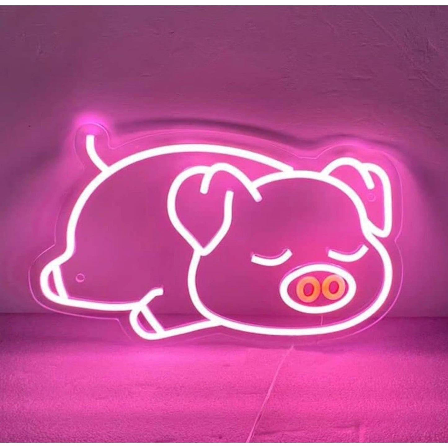 Adorable Bright Pink Sleeping Pig LED Night Light Barn Yard Room Wall Decoration