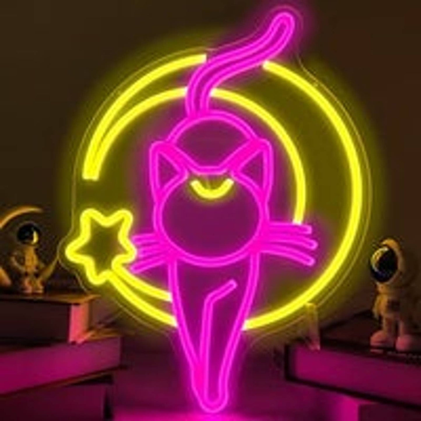 Lovely Bright Moon Star Luna Kitty Cat Sailor Moon LED Night Light Room Wall Ani