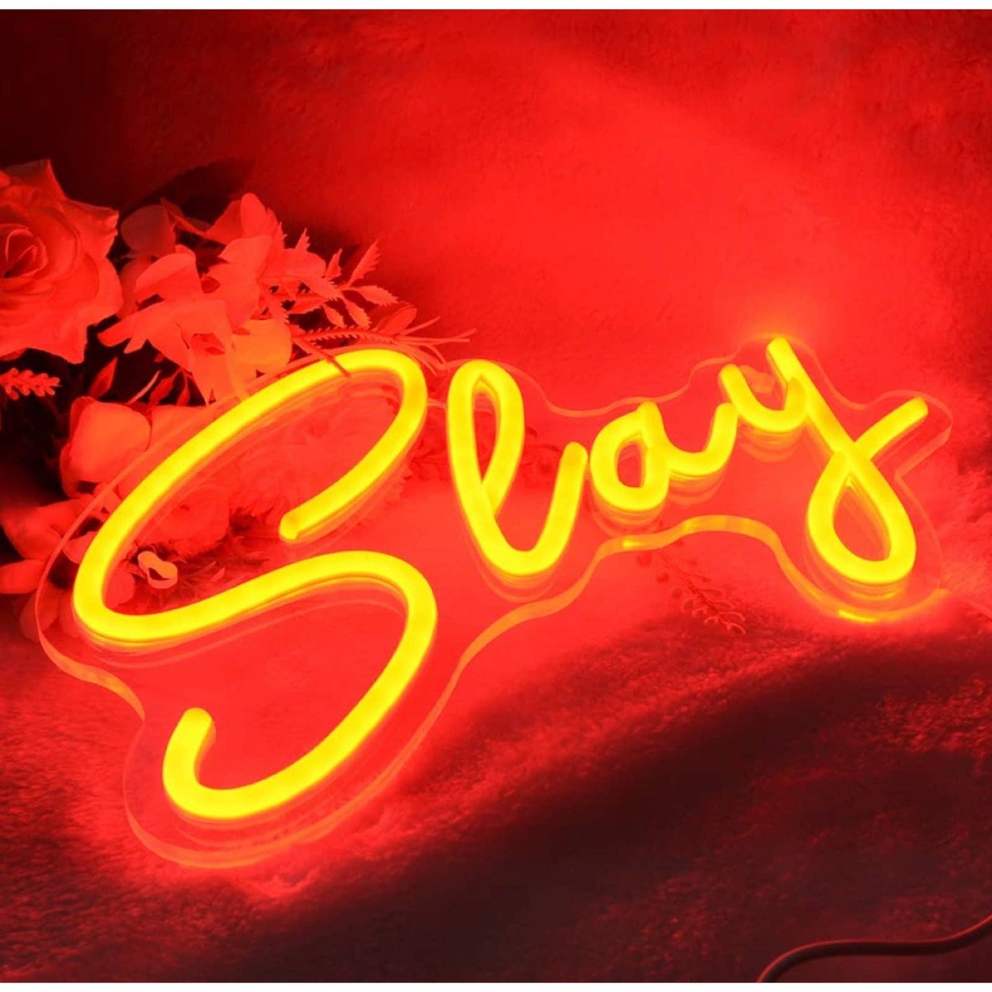 Bright Orange Slay LED Night Light Sign Room Wall Decor