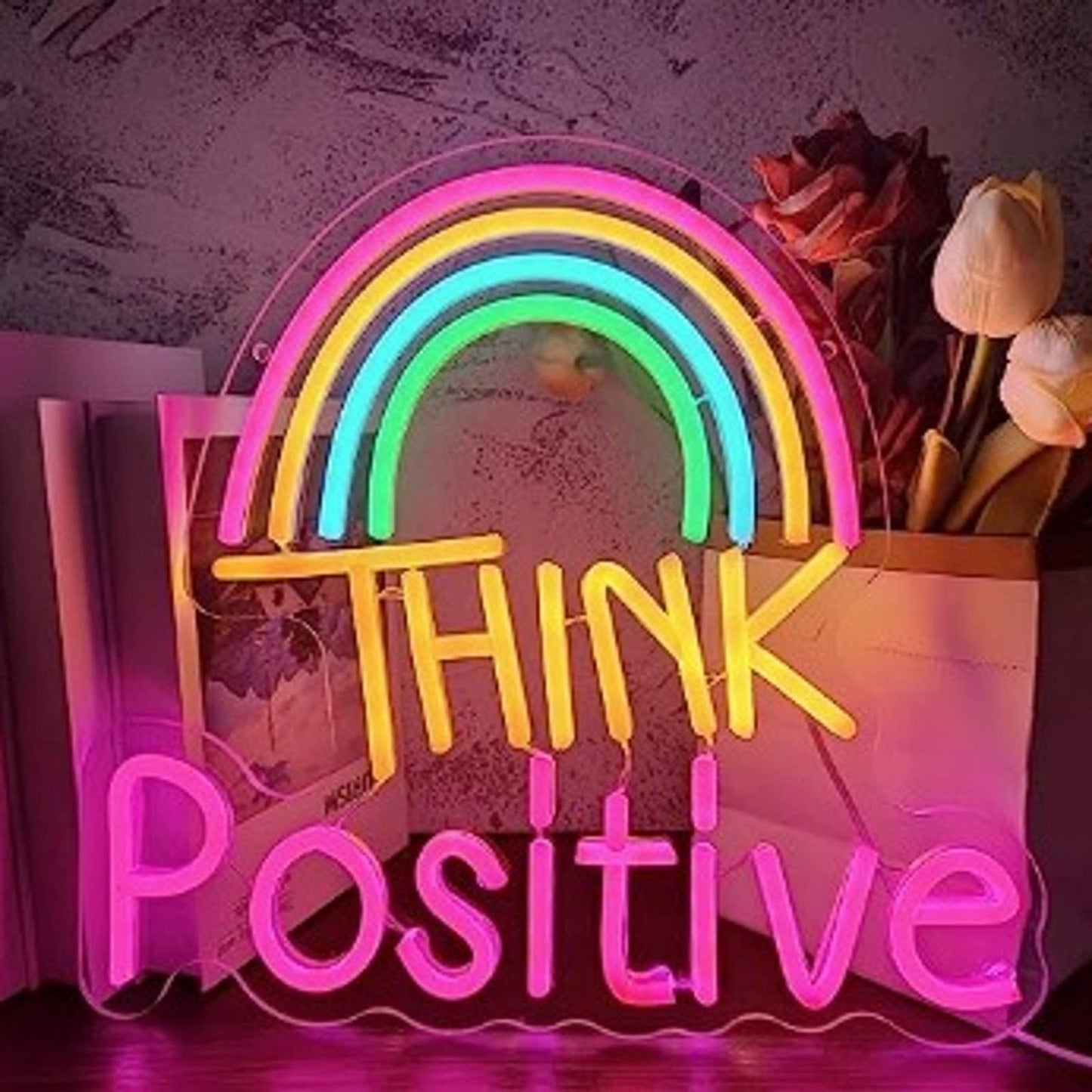 Fun Bright Rainbow “Think Positive” LED Night Light Positivity Decoration