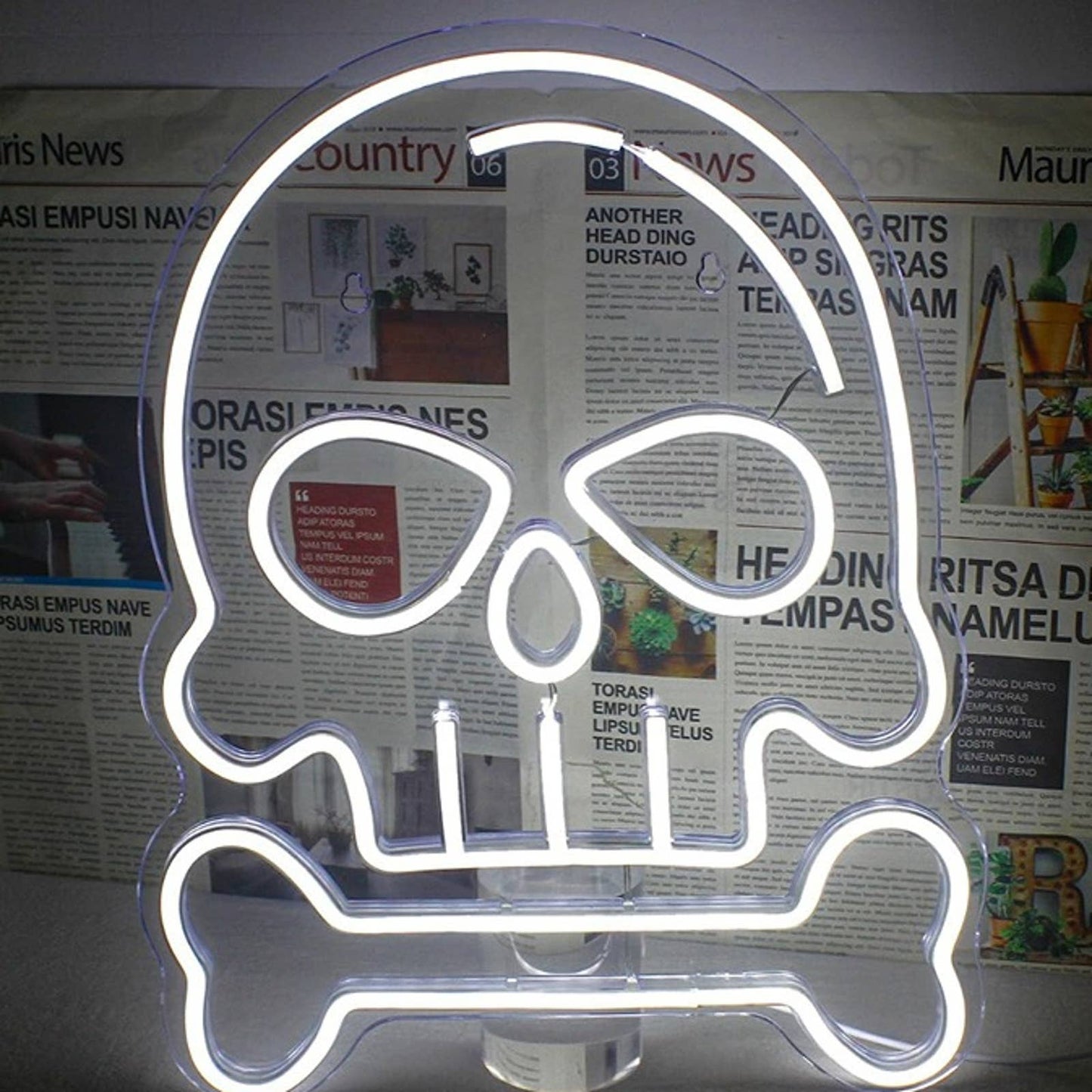 Spooky Bright White Skull & Bone LED Night Light Halloween Decor