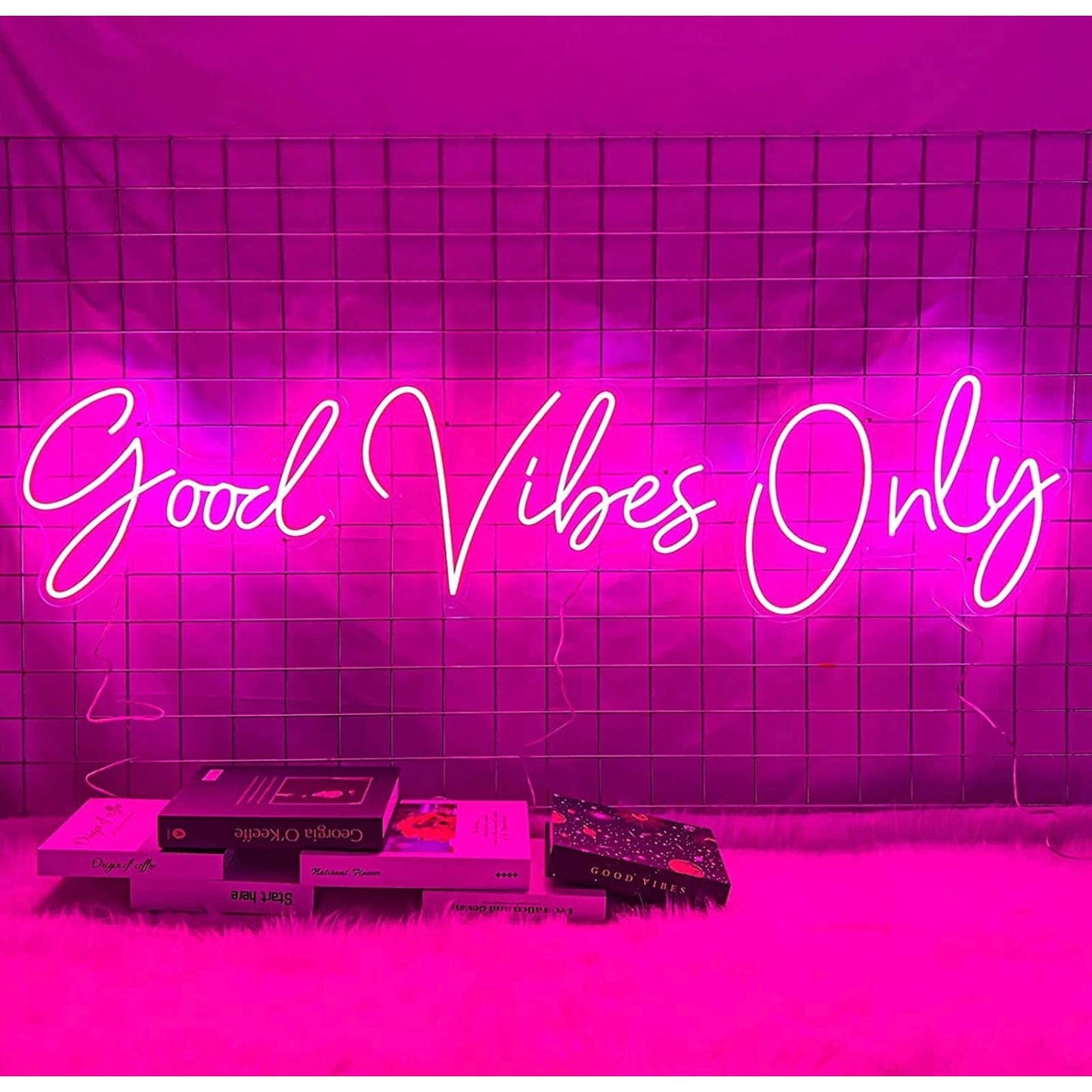 Large Bright Quality Pink Good Vibes Only LED Night Light Room Wall Decoration