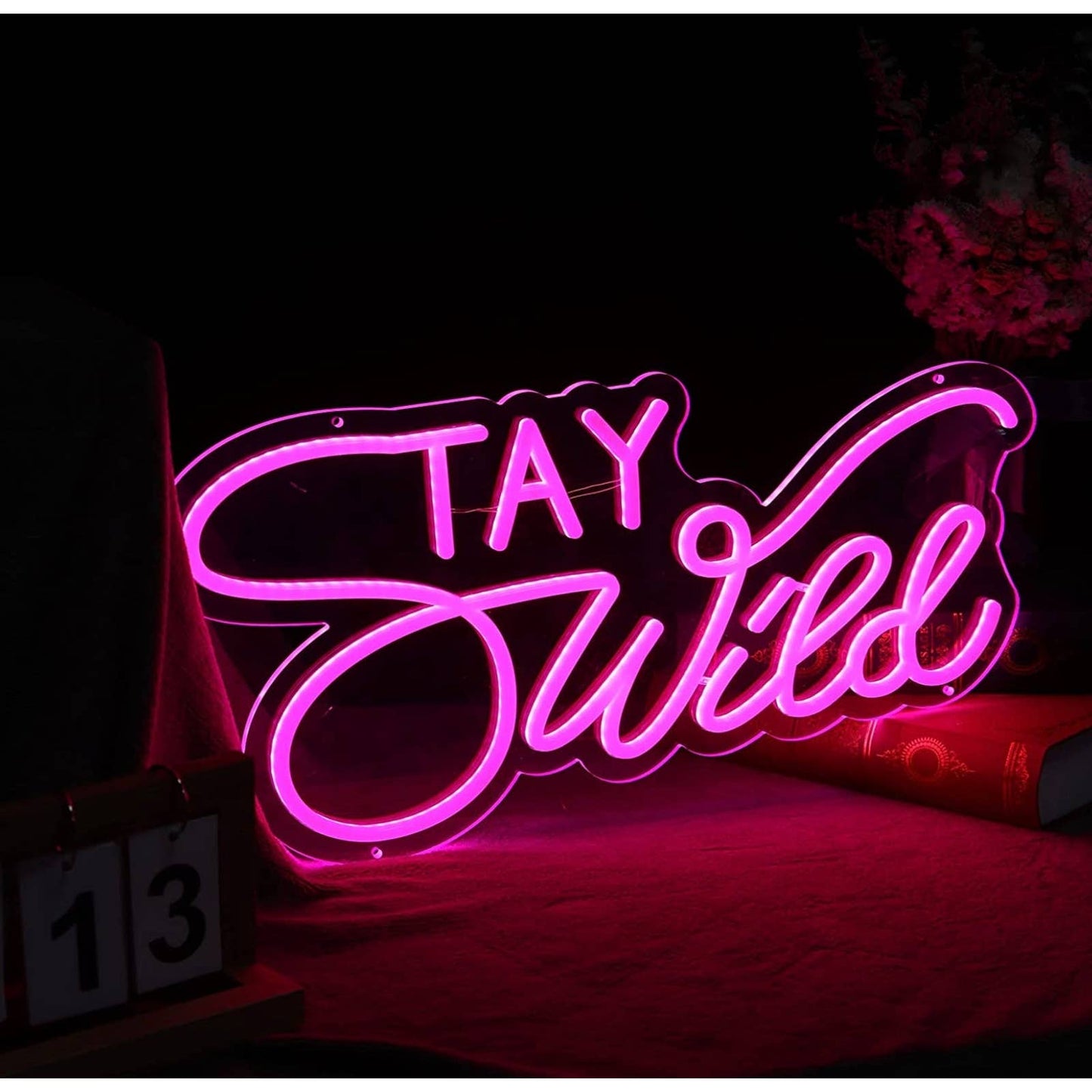 Fancy Vivid Bright Pink “Stay Wild” LED Night Light Room Wall Decor