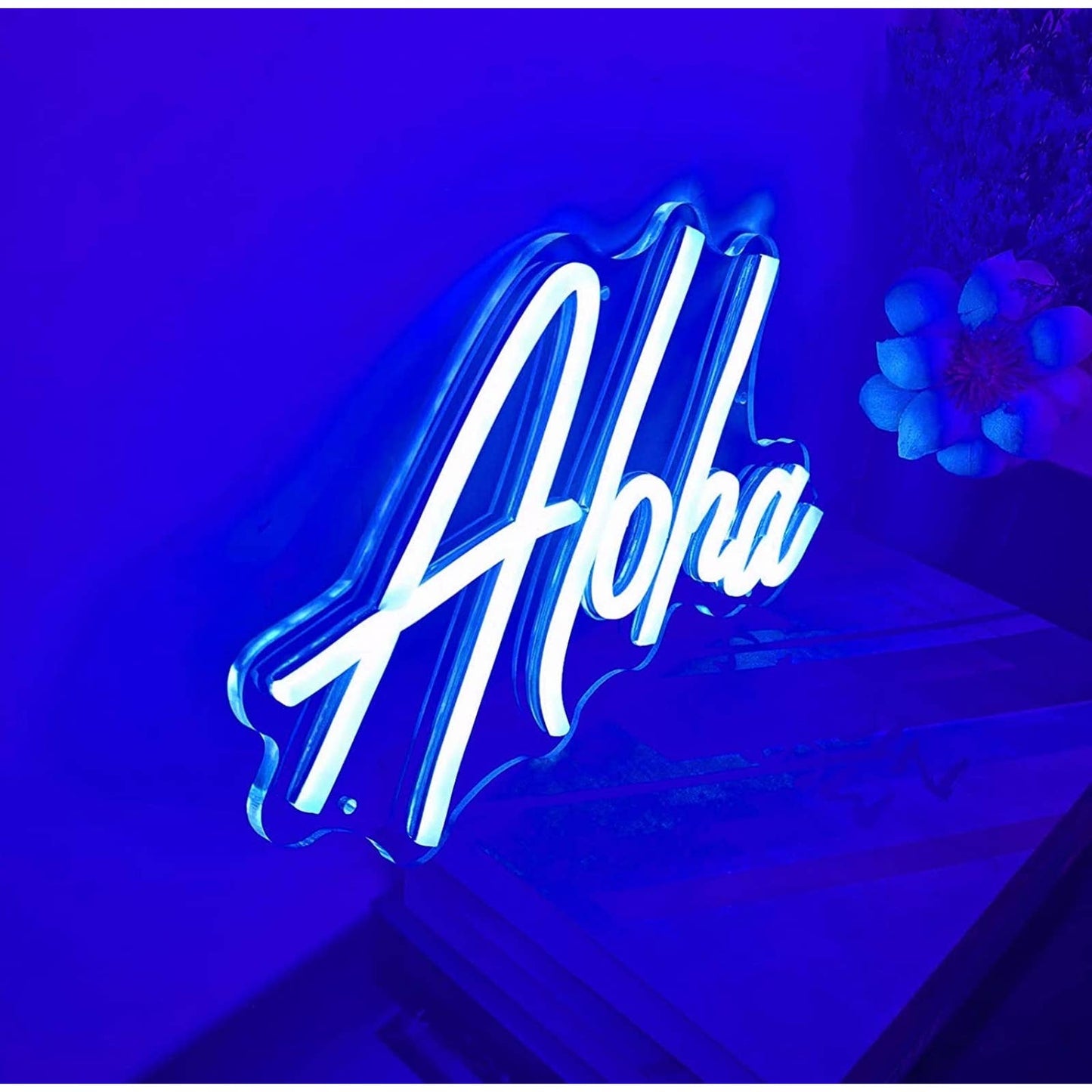 Fun Bright Blue Aloha LED Night Light Sign Room Wall Decoration