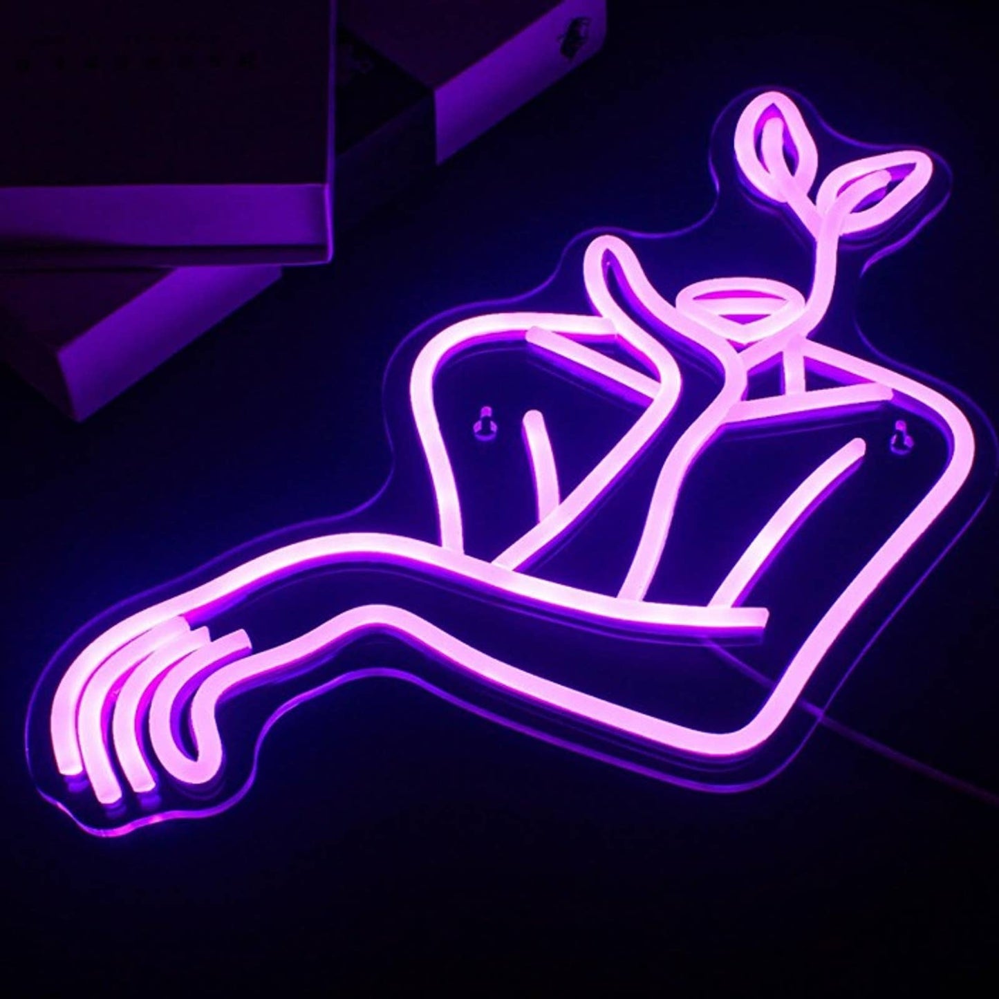 Lovely Bright Purple Nature Leaf Lady LED Night Light Room Wall Decor