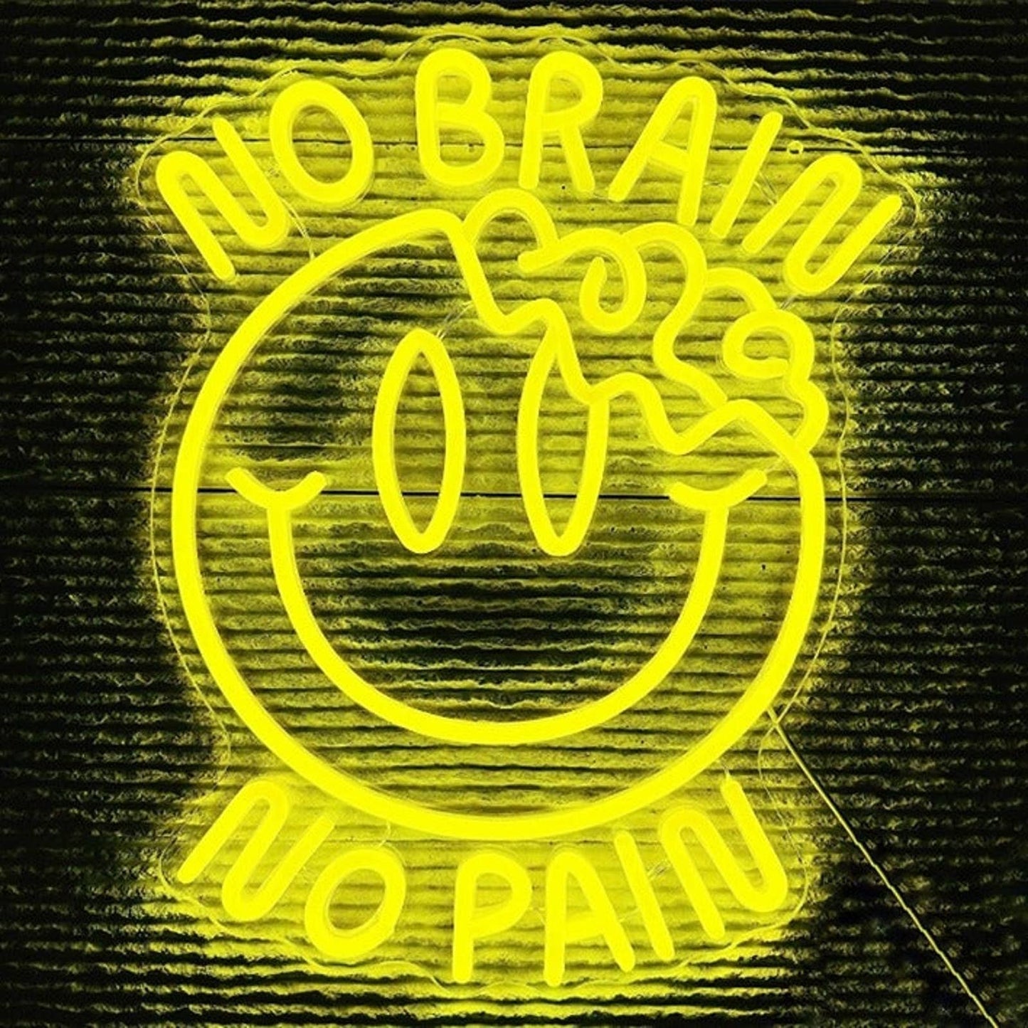 Fun Bright Yellow “No Brain No Pain ”Smiley Face” LED Night Light Wall Decor