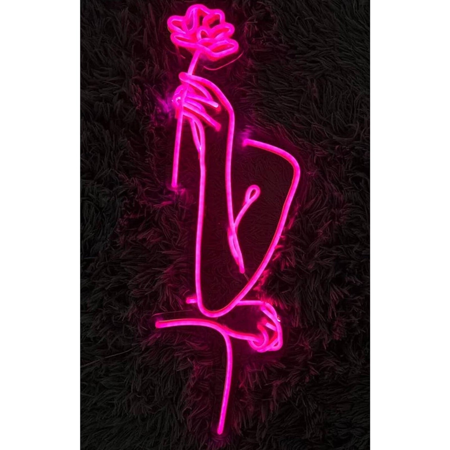 Lovely Elegant Pink Woman Holding a Flower LED Night Light Room Wall Decoration