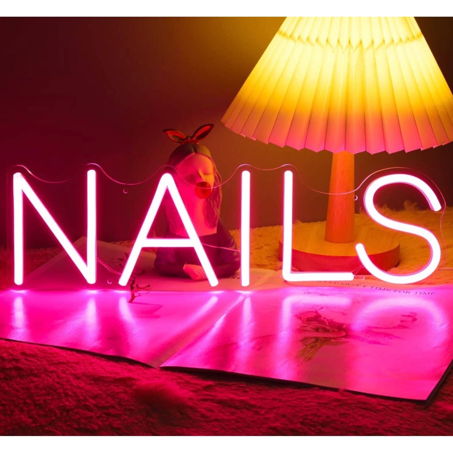 Lovely Bright Pink Nails LED Night Light Sign Spa Room Wall Decoration
