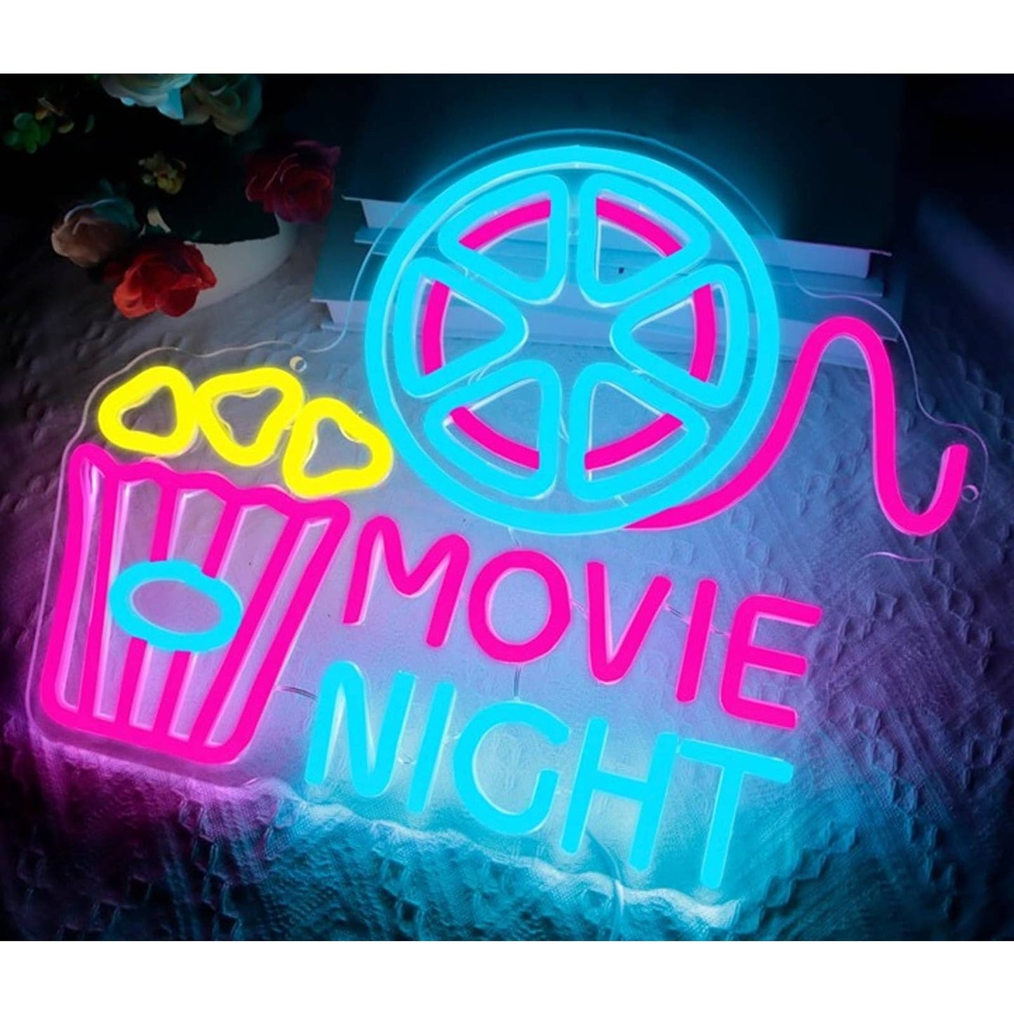 Fun Vivid Bright Movie Night Film & Popcorn LED Light Cinema Theater Room Decor