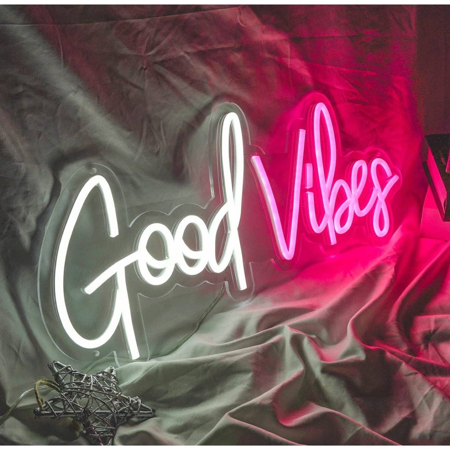 Lovely Bright White / Pink Good Vibes Dual Color LED Night Light Room Wall Decor