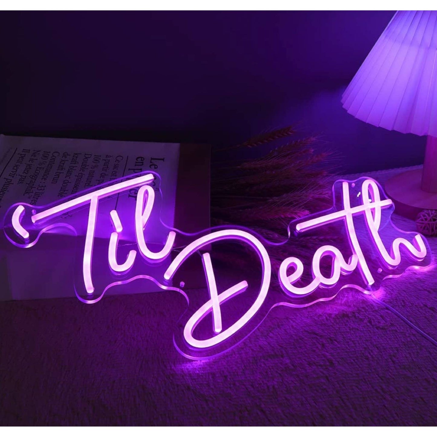Lovely Bright Purple Unique “Til’ Death” LED Night Light Marriage Room Wall Deco
