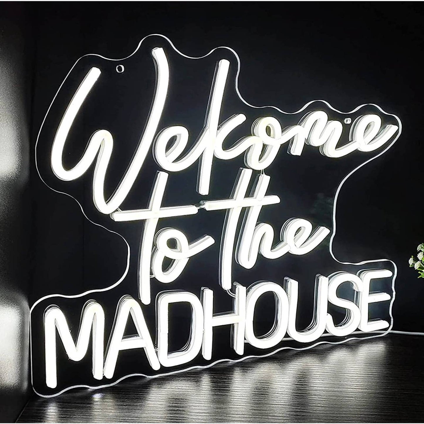 Fun Bright White “Welcome to the Madhouse” LED Night Light Room Wall Decoration