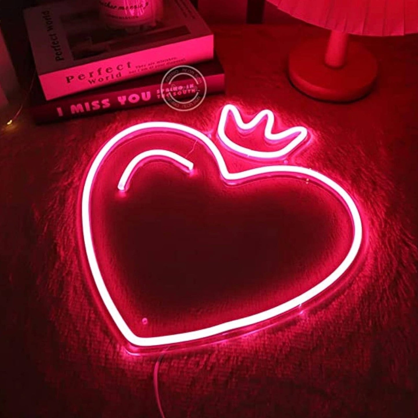 Adorable Bright Pink Heart Princess Crown LED Night Light Room Wall Decoration