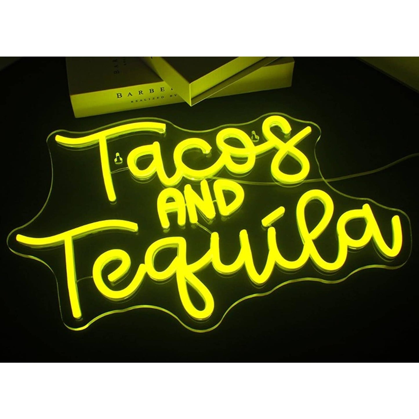 Fun Bright Yellow “Tacos and Tequila” LED Night Light Bar Party Decor