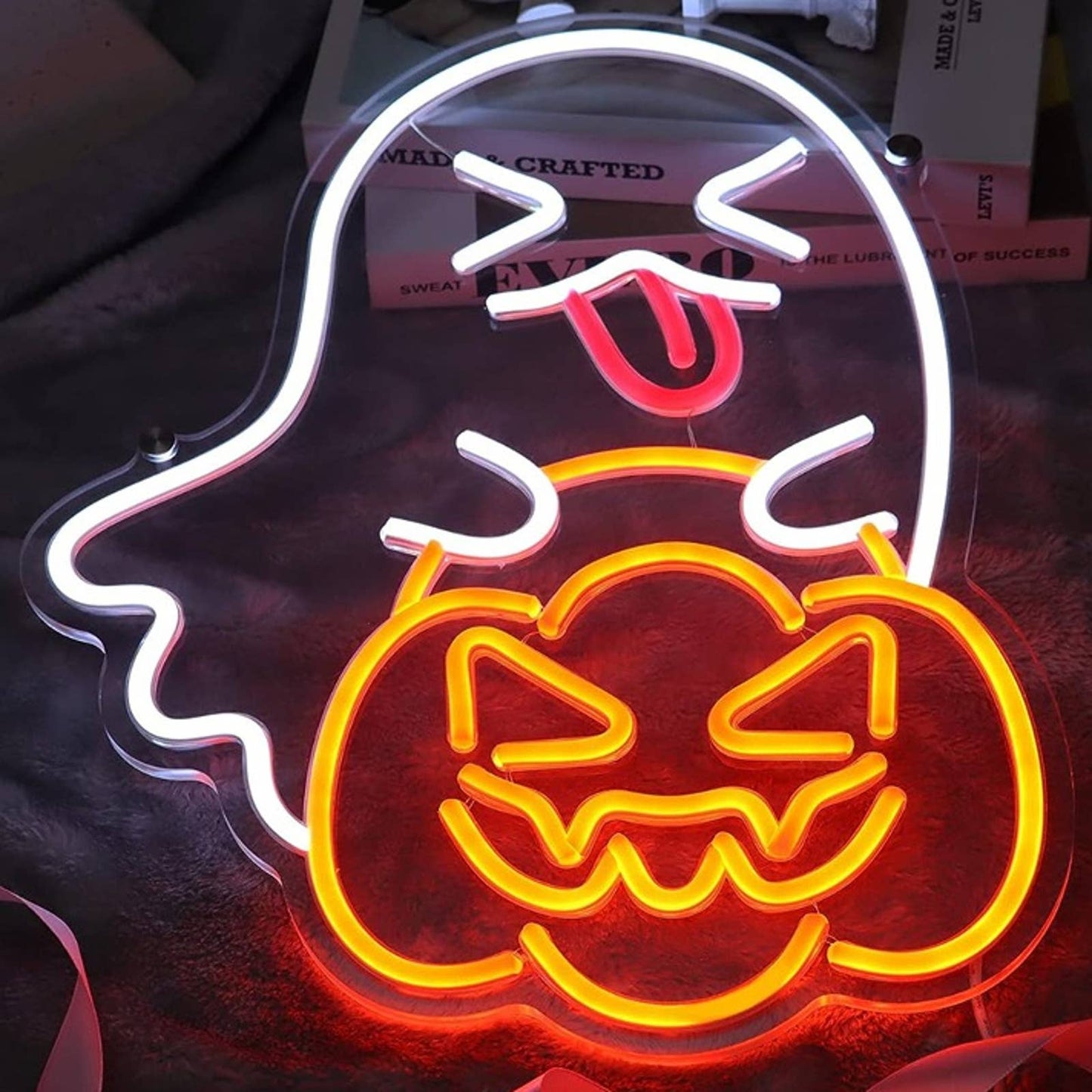 Silly Bright Ghost with a Pumpkin Candy Basket LED Light Halloween Decor