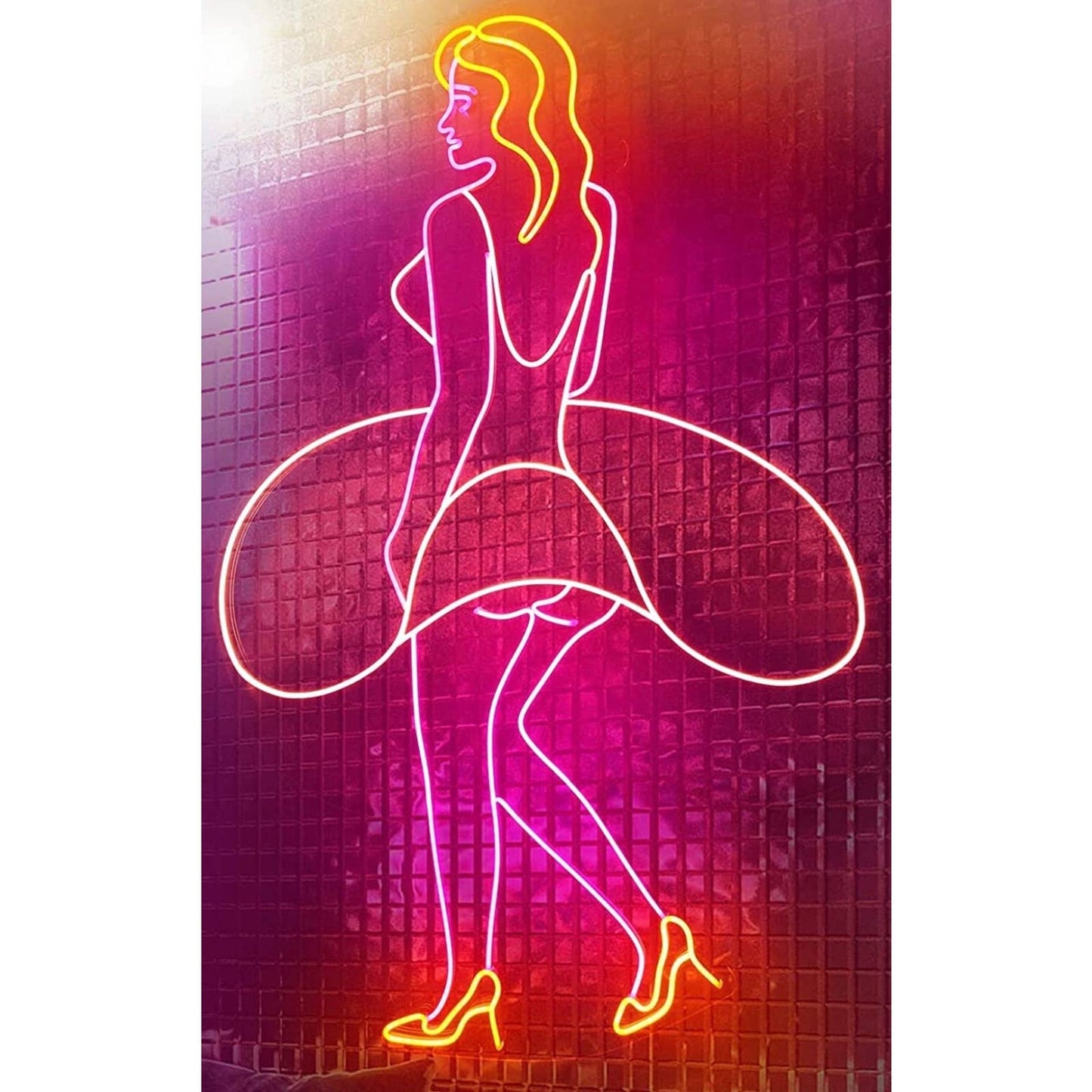 Lovely Bright Large Quality Lady in Dress LED Night Light Sign Room Wall Art Dec