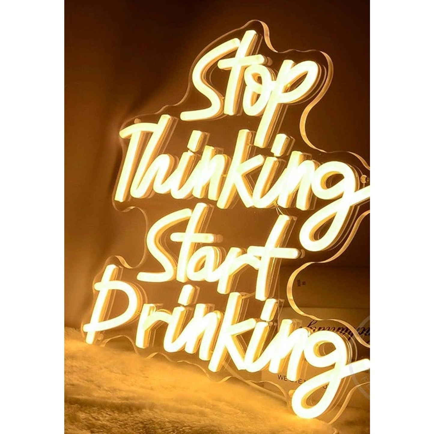 Vivid Bright Warm White “Stop Thinking Start Drinking” LED Night Light Party Bar
