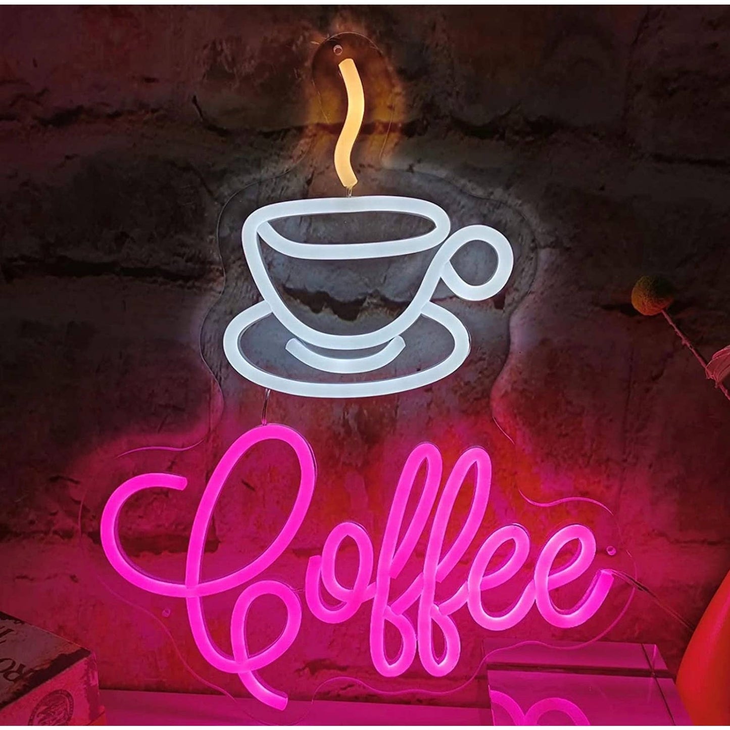 Lovely Bright Pink Coffee Espresso LED Night Light Room Wall Decoration