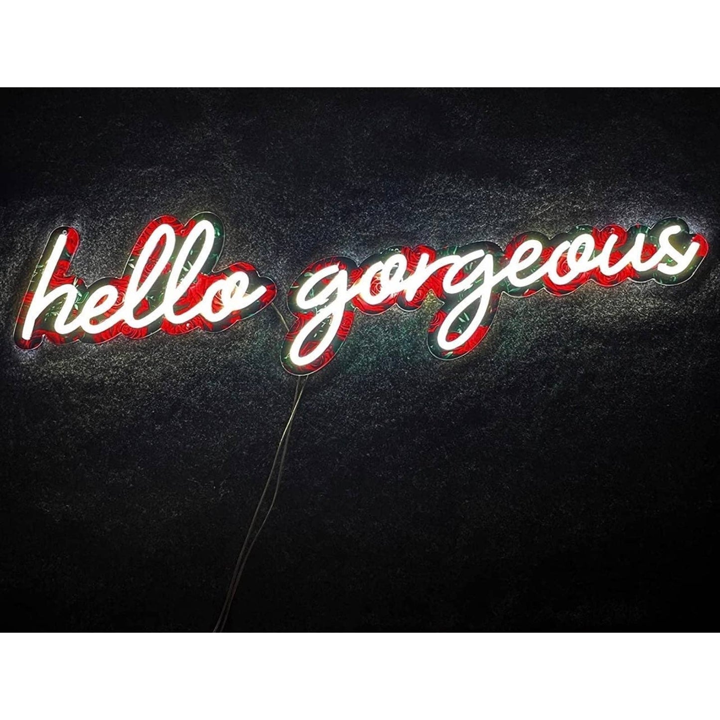 Beautiful Rose Background “Hello Gorgeous” LED Light Sign Room Decoration