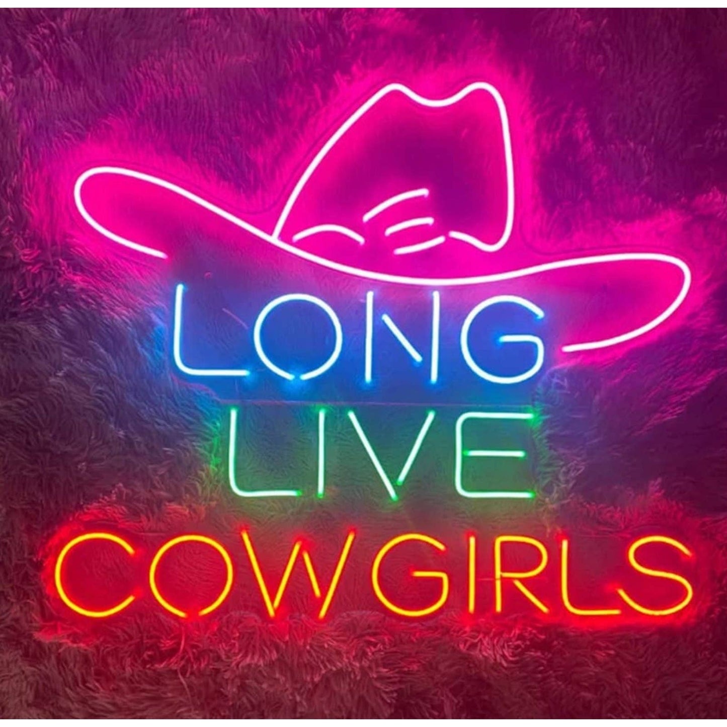 Fun Large Bright Pink Long Live Cowgirls LED Night Light Room Wall Decoration