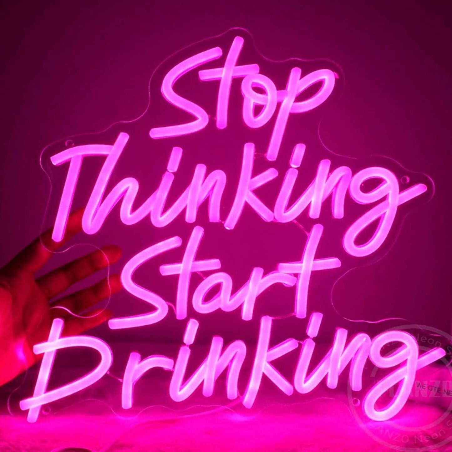Vivid Bright Pink “Stop Thinking Start Drinking” LED Night Light Party Bar Decor