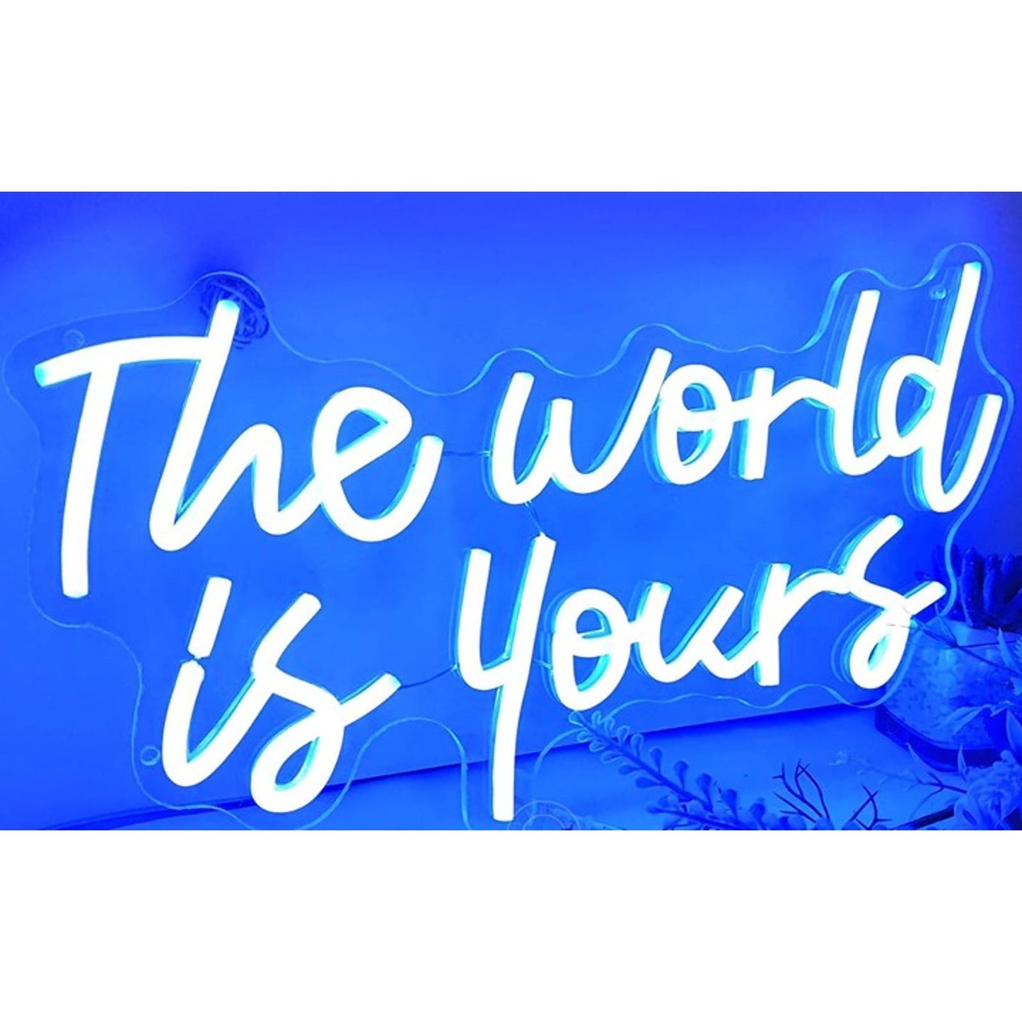 Lovely Simple Blue “The World is Yours” LED Light Room Wall Decoration