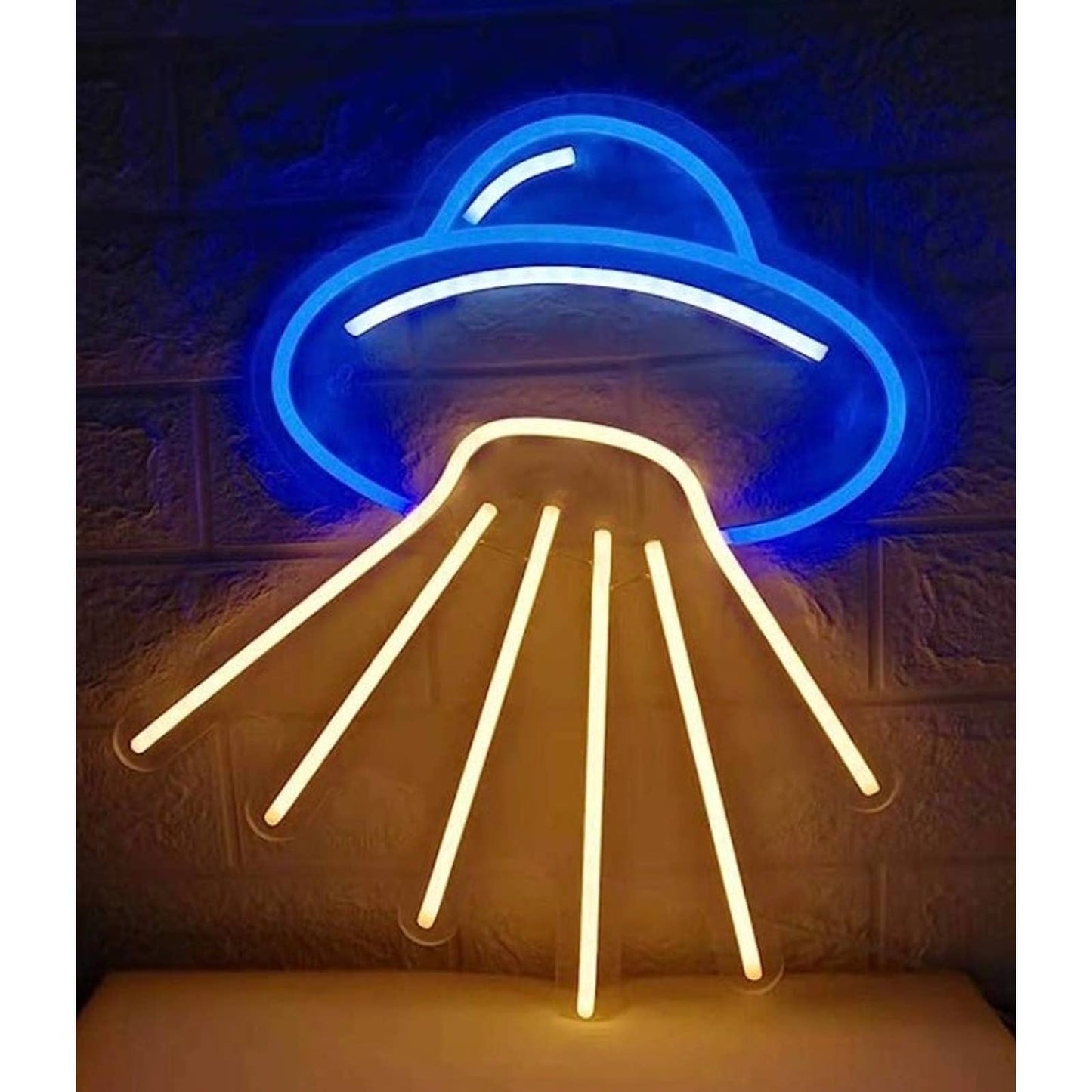 Fun Vivid Bright Blue / Yellow Alien UFO Spaceship LED Night Light Room Wall Dec