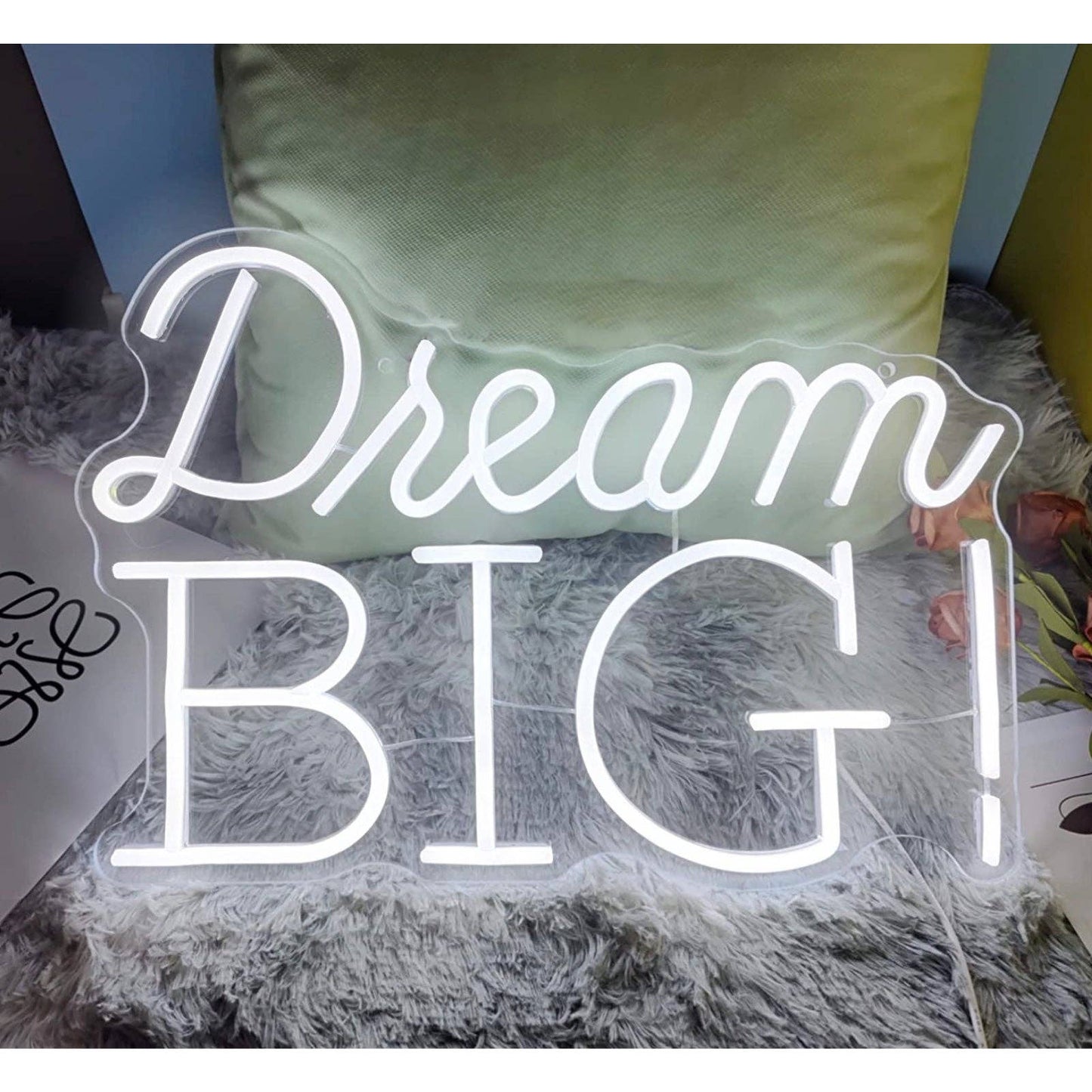 Positive & Uplifting Bright White “Dream Big!” LED Light Room Wall Motivation De