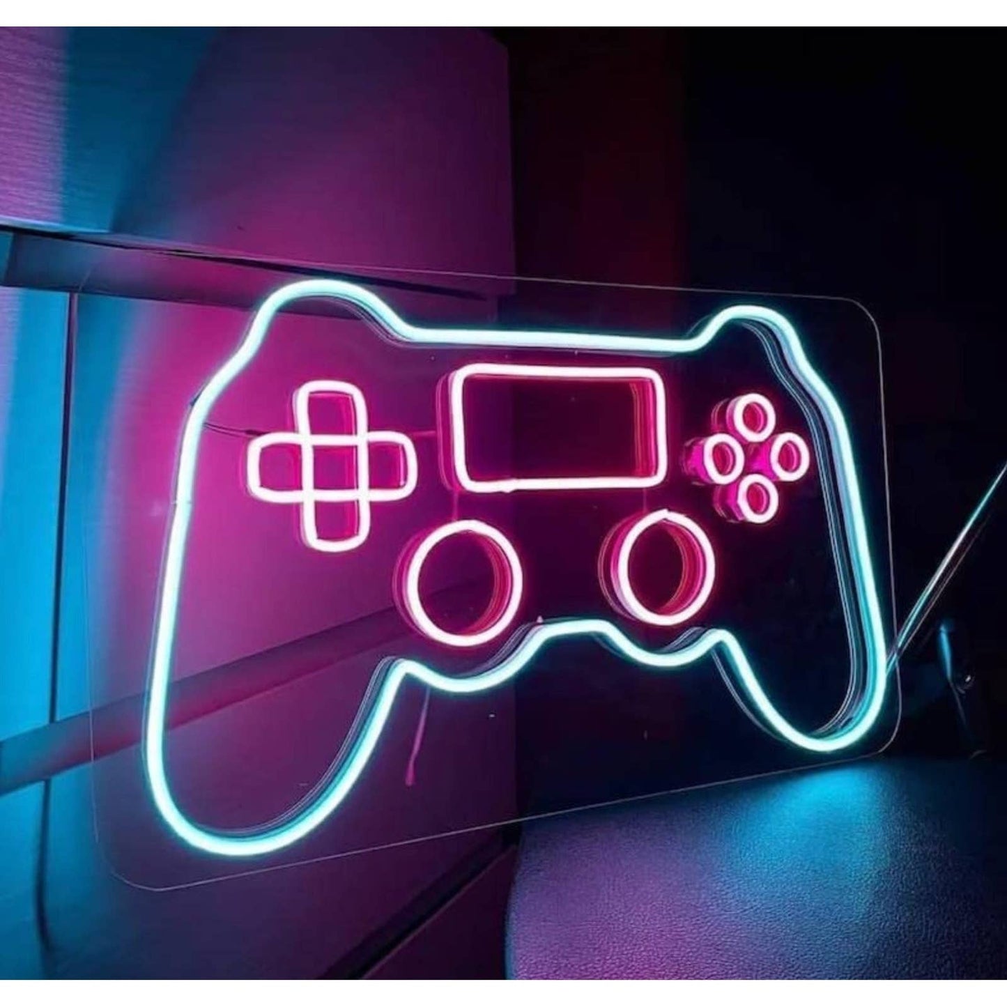 Large Bright Pink / Blue Unique Game Controller LED Night Light Game Room Sign