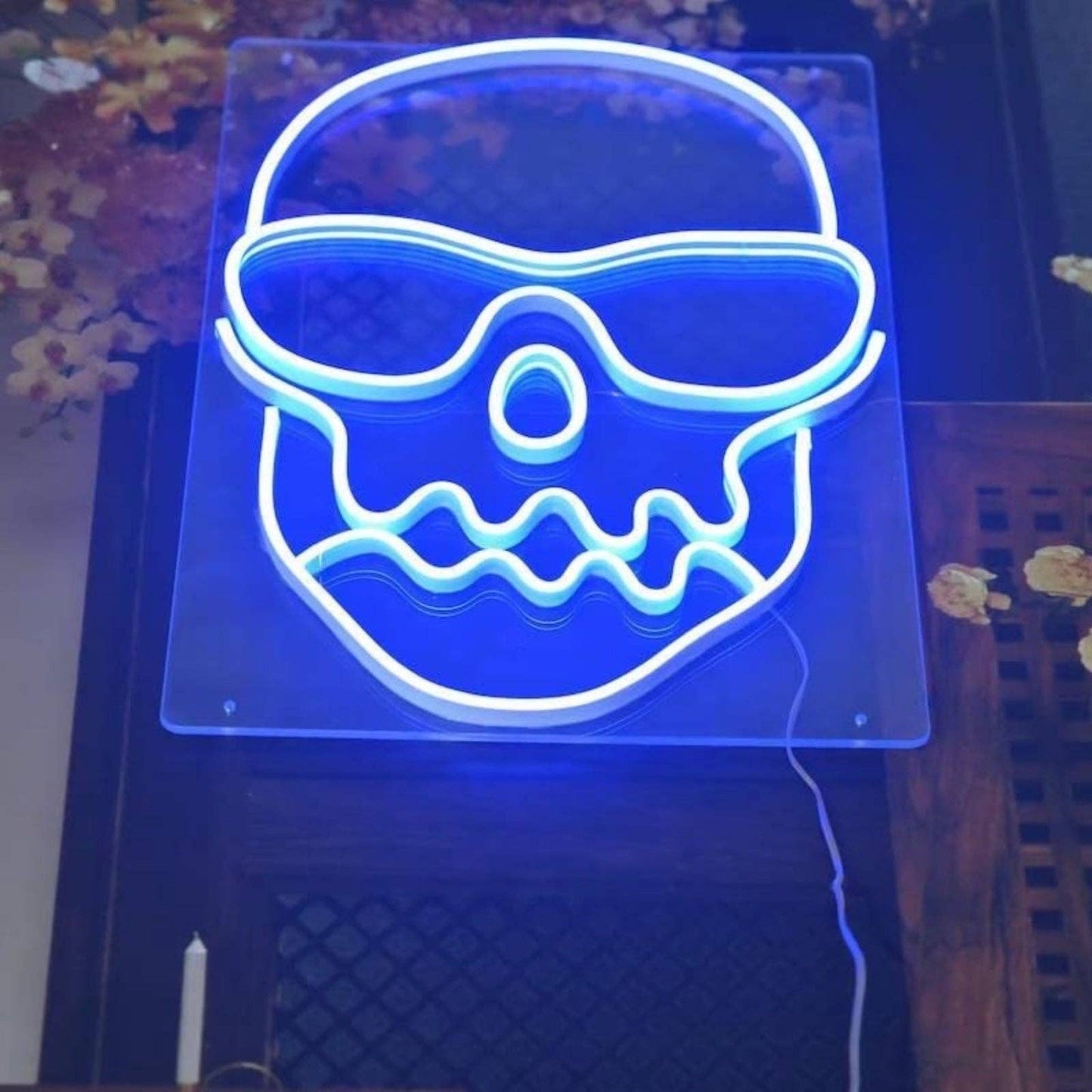 Bright Blue Skull with Sunglasses LED Night Light Room Wall Decoration