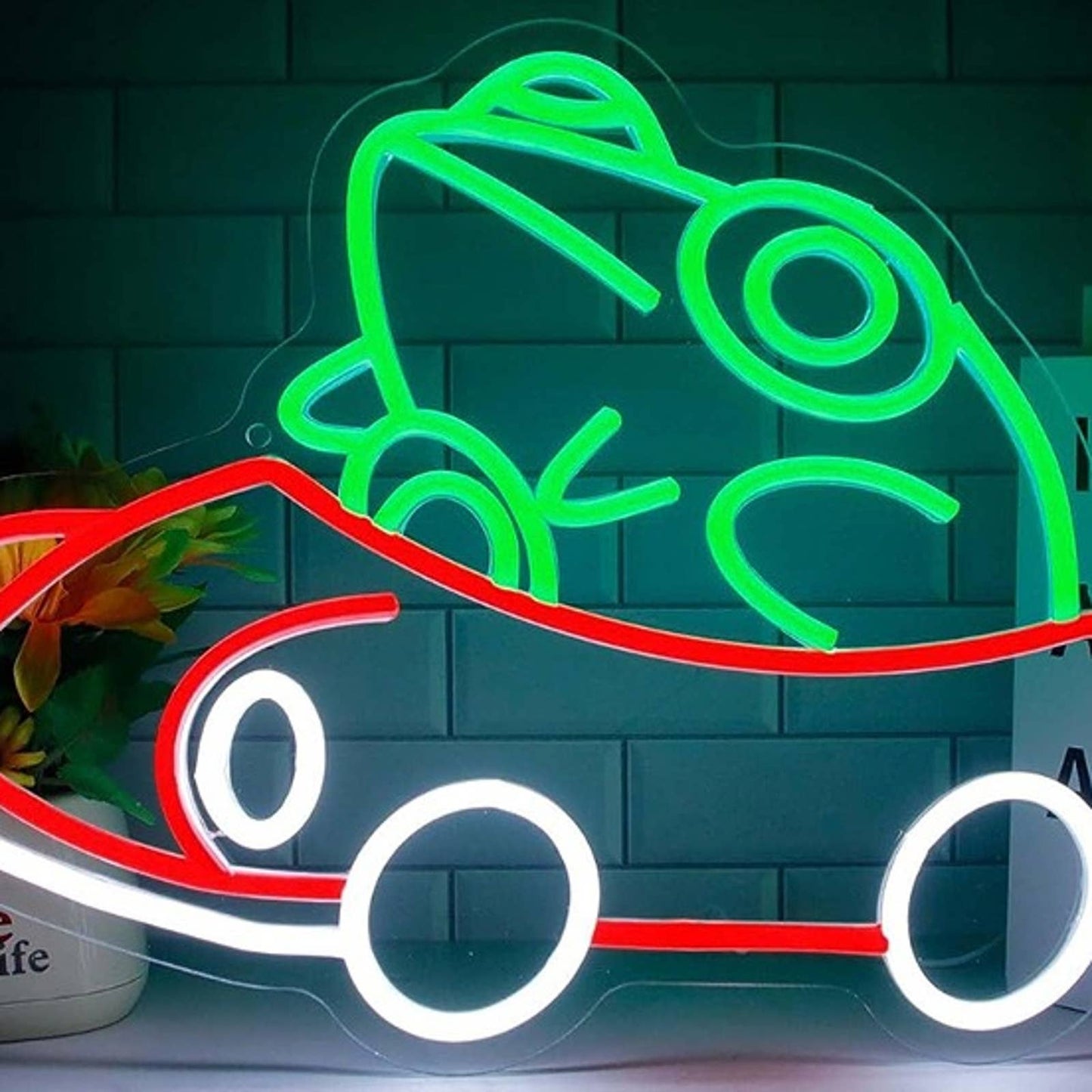 Funny Bright Frog Driving in Red Car LED Night Light Room Wall Decor