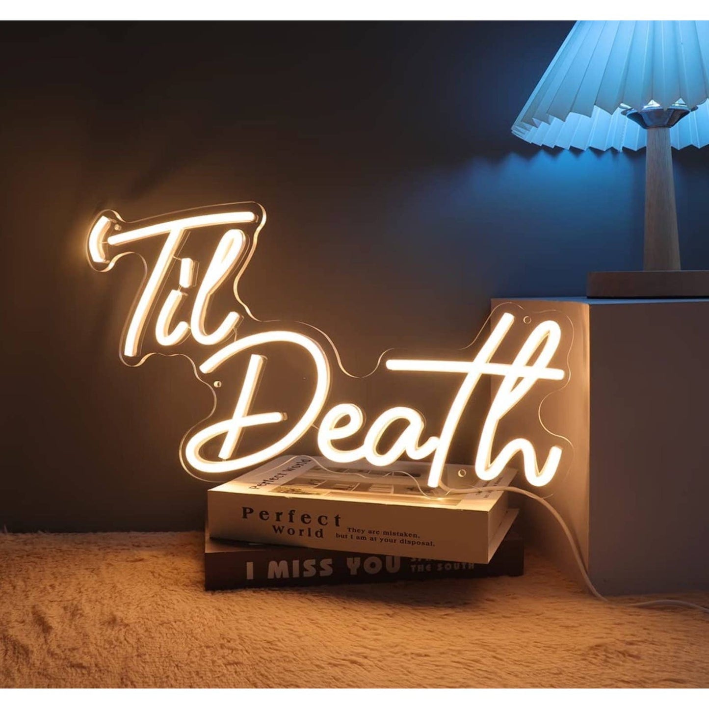 Lovely Bright Warm White “Til’ Death” LED Night Light Marriage Room Wall Decorat