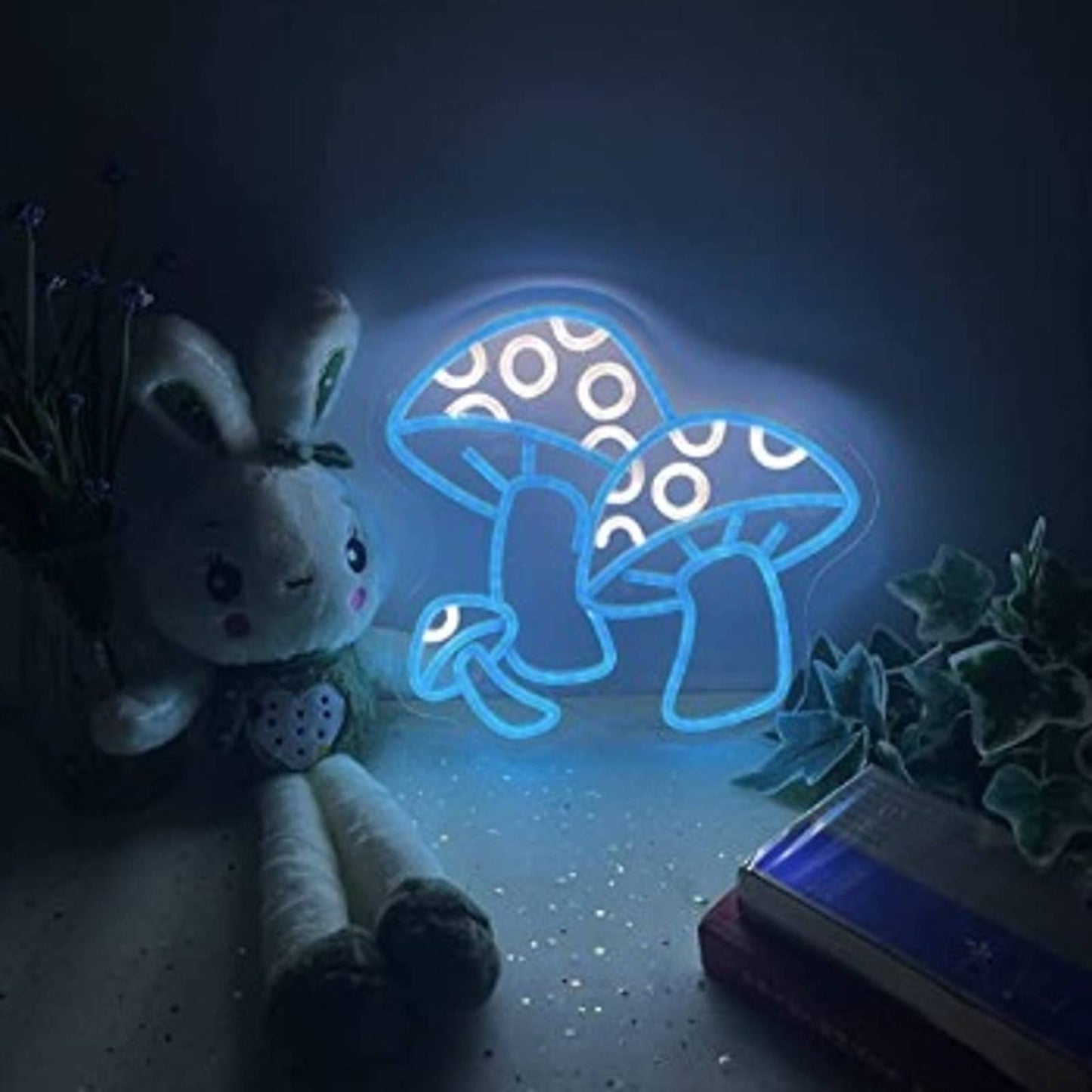 Fun Vivid Bright Blue Spotted Mushroom Cluster LED Night Light Room Wall Decorat