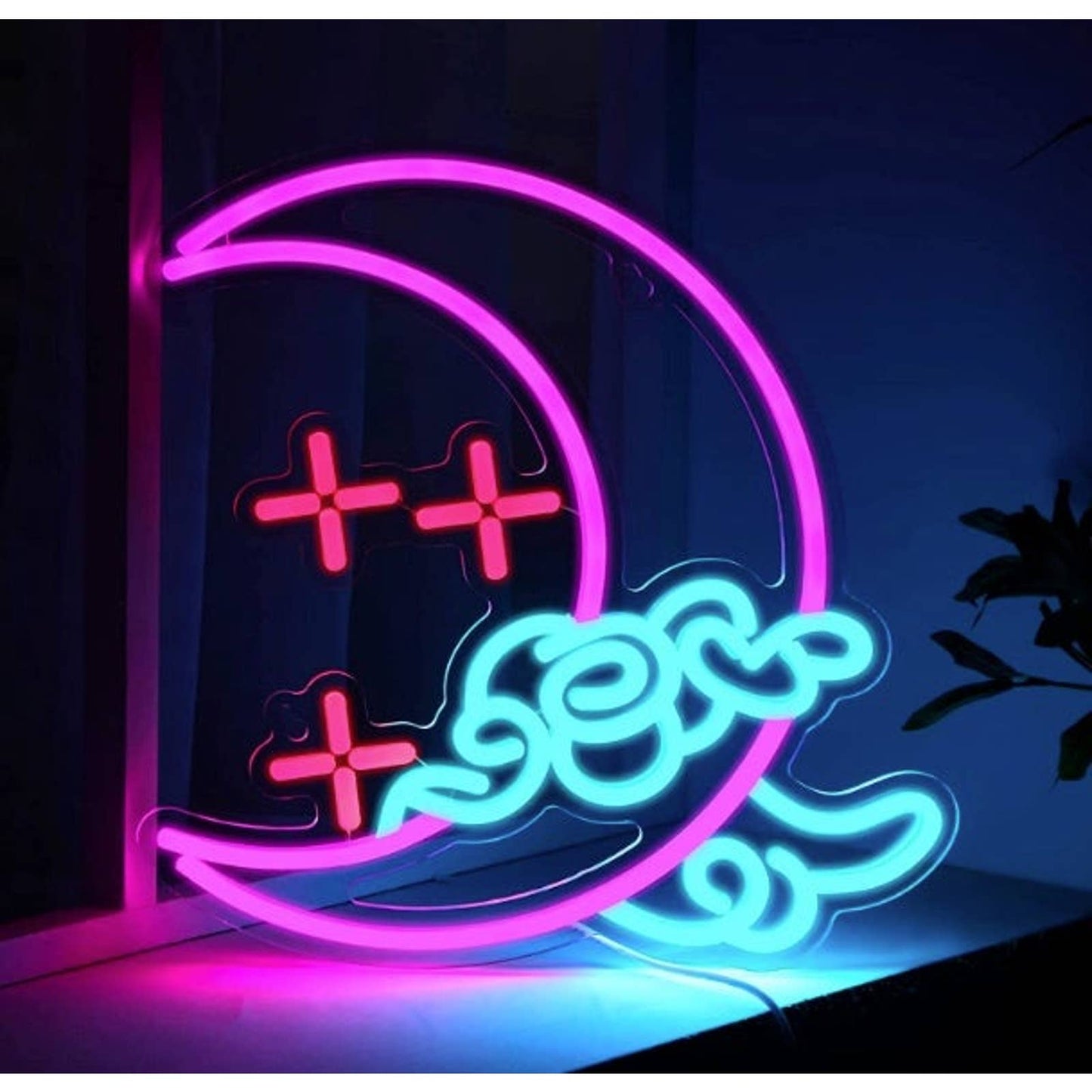 Lovely Bright Pink Crescent Moon Star Cloud LED Night Light Room Wall Decoration