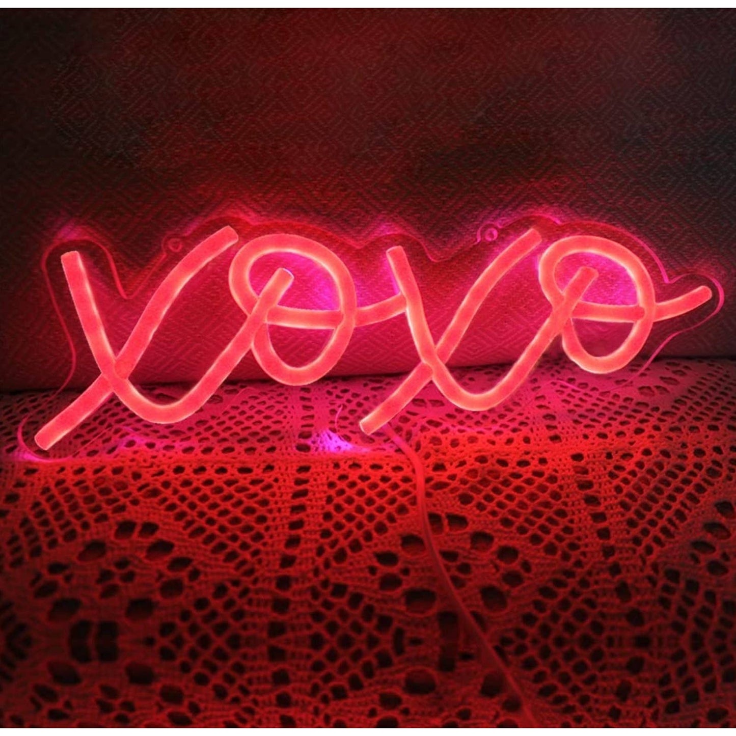 Vivid Red XOXO Love and Hugs LED Night Light Room Wall Decor
