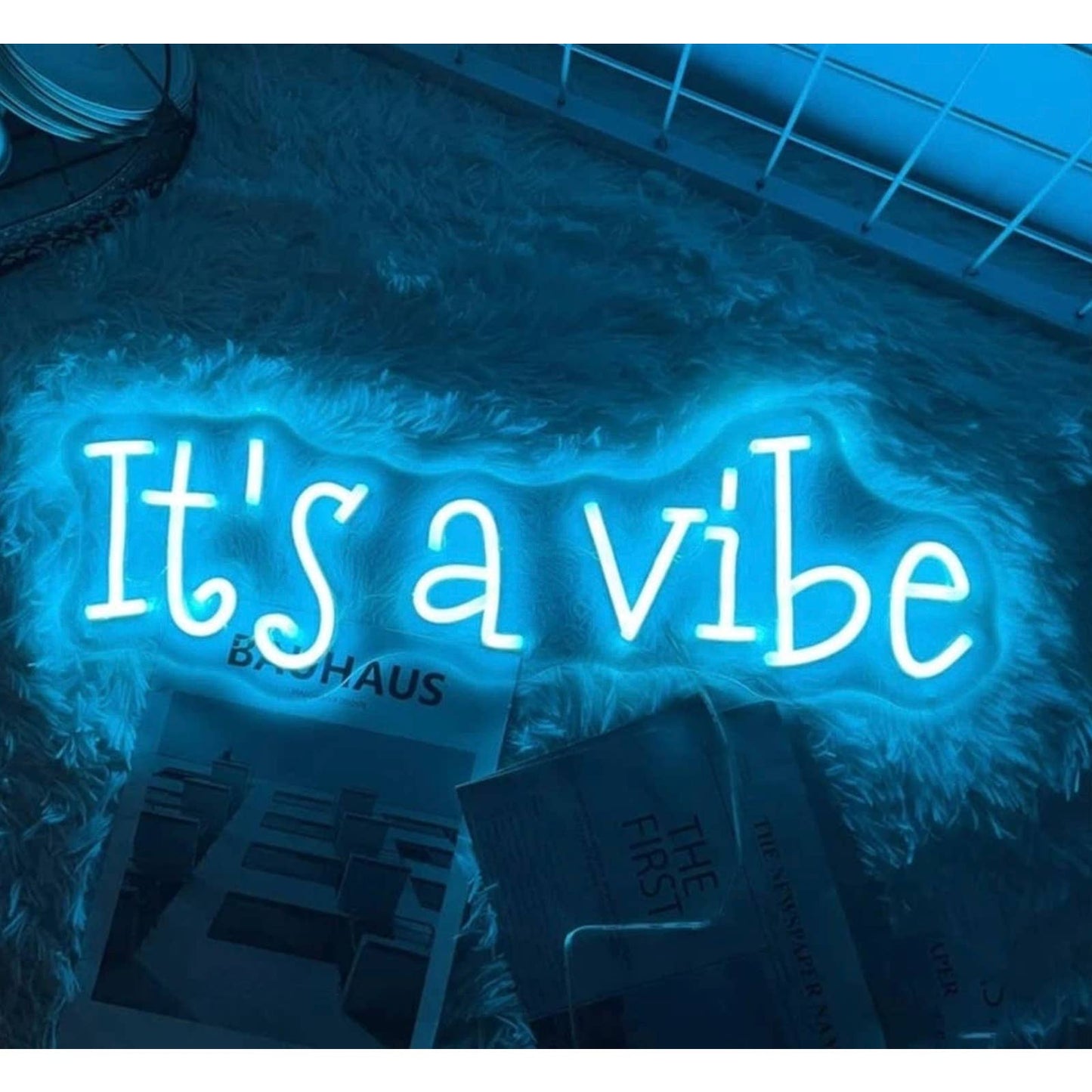 Lovely Bright Cool Blue “It’s A Vibe” LED Night Light Sign Room Wall Decor