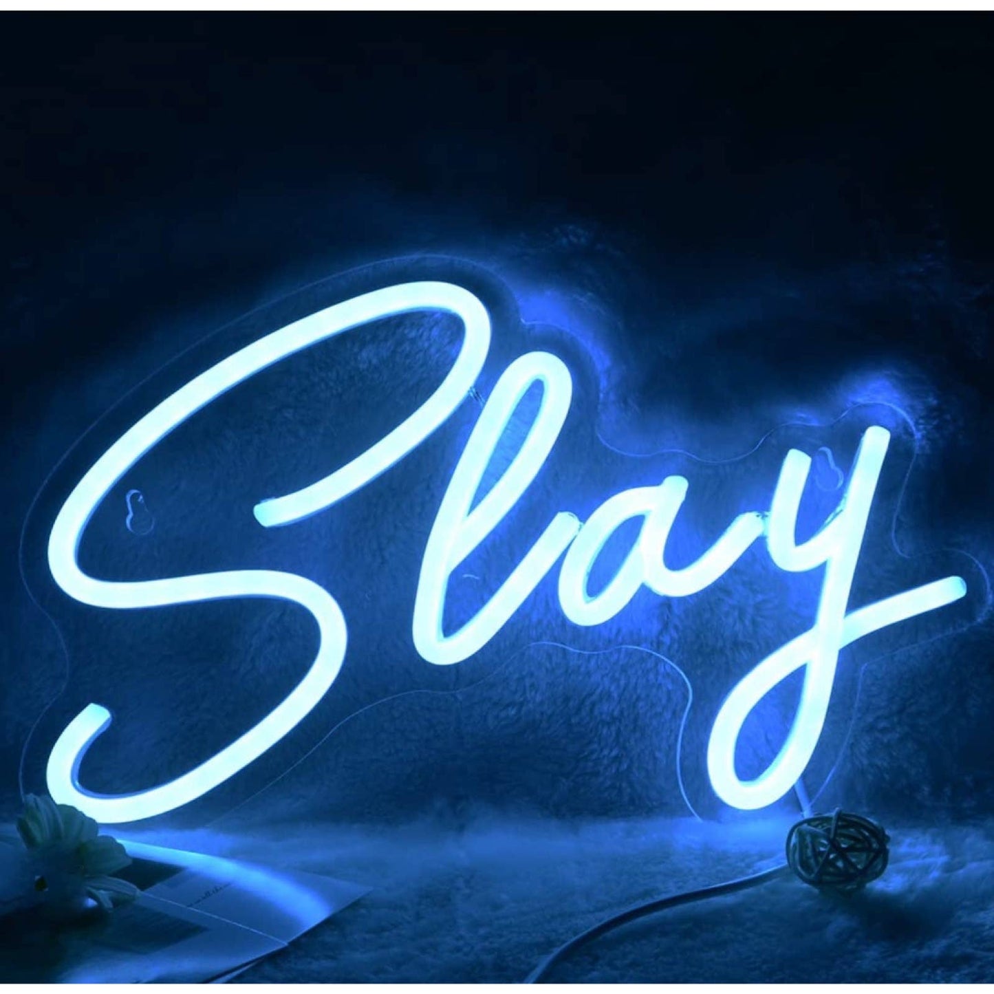 Bright Blue Slay LED Night Light Sign Room Wall Decor
