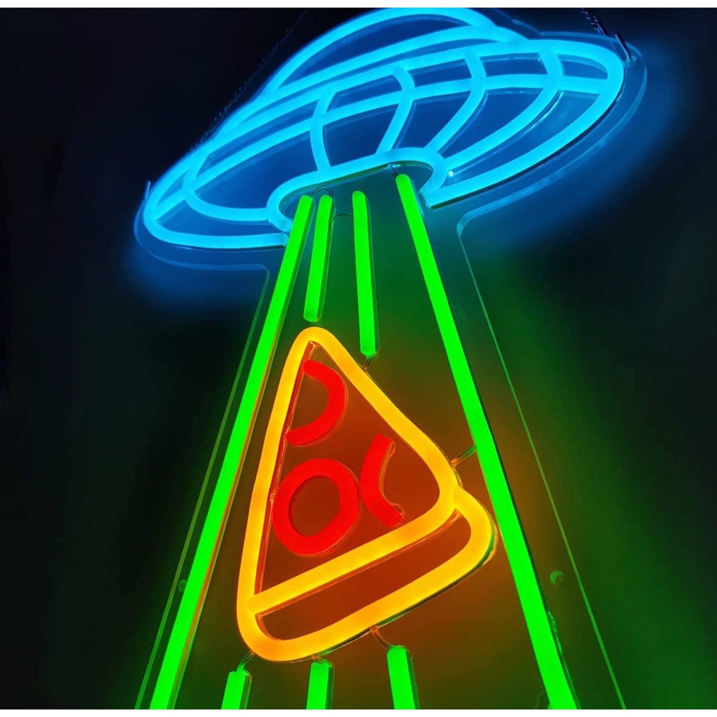 Fun Bright Alien Spaceship UFO Abducting Pizza Slice LED Night Light Room Decor